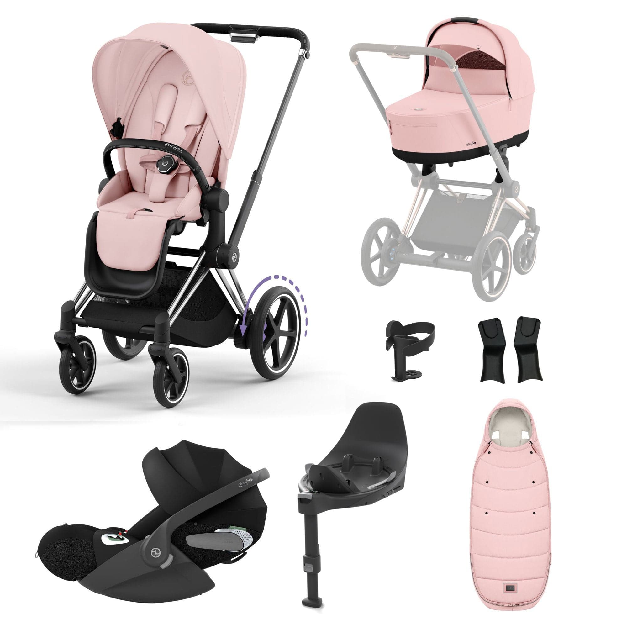 Cybex e-Priam Travel System With Cloud T in Peach Pink Travel Systems 16778-CH-BLK-PNK 4063846415618