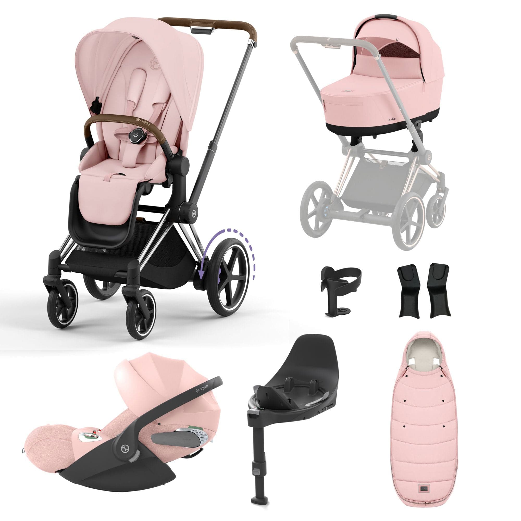 Cybex e-Priam Travel System With Cloud T in Peach Pink Travel Systems 16778-CH-BRN-PNK-1 4063846415618