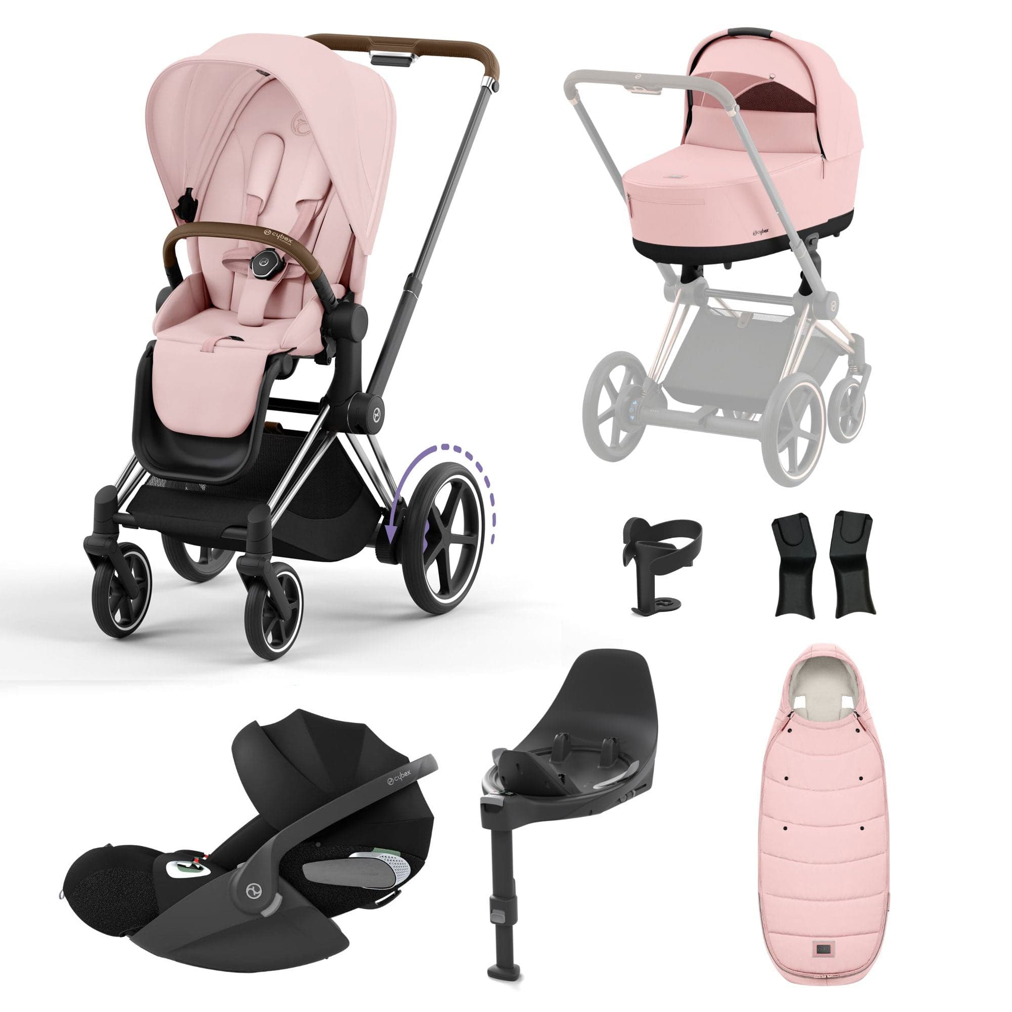 Cybex e-Priam Travel System With Cloud T in Peach Pink Travel Systems 16778-CH-BRN-PNK 4063846415618