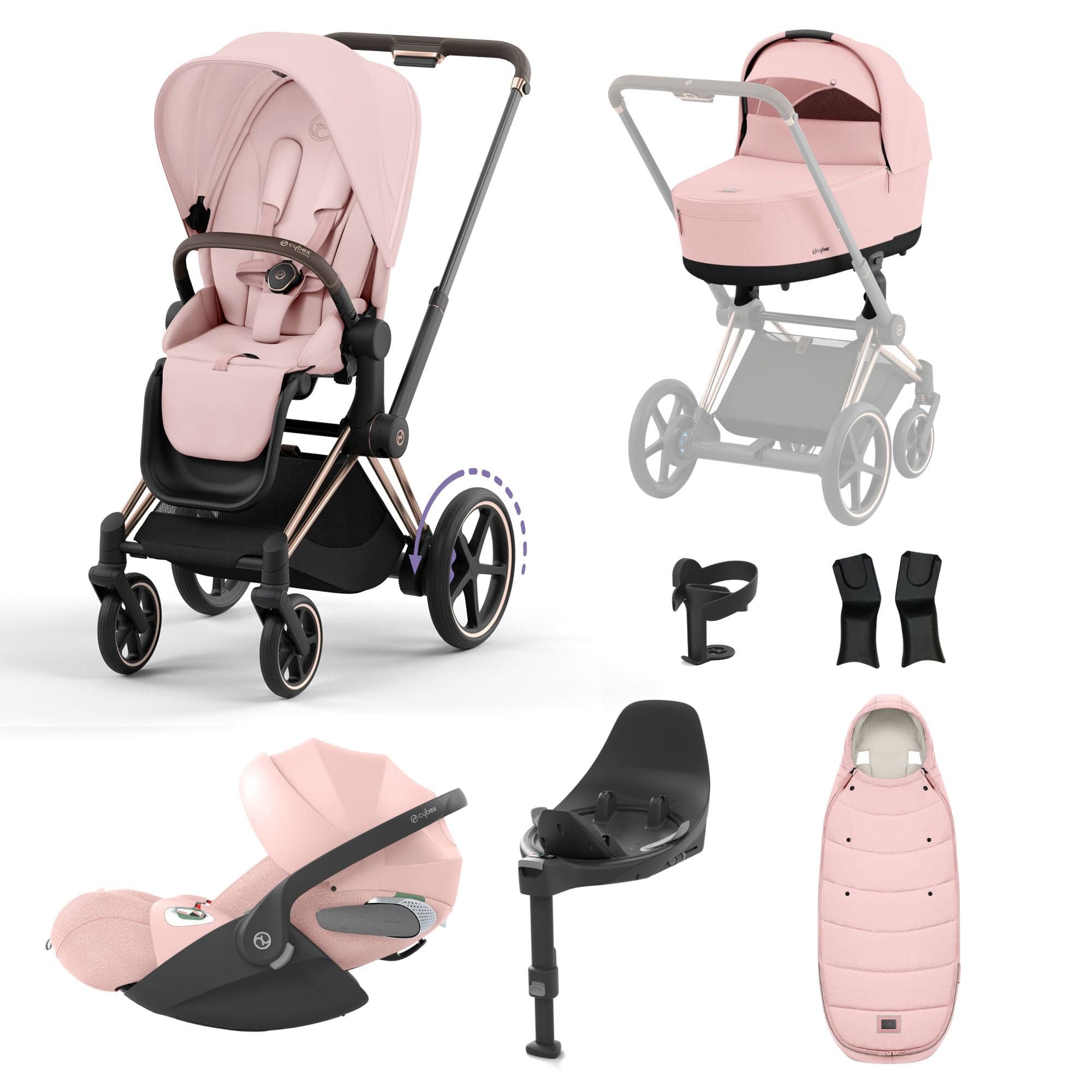 Cybex e-Priam Travel System With Cloud T in Peach Pink Travel Systems 16778-ROS-GOL-PNK-1 4063846415618