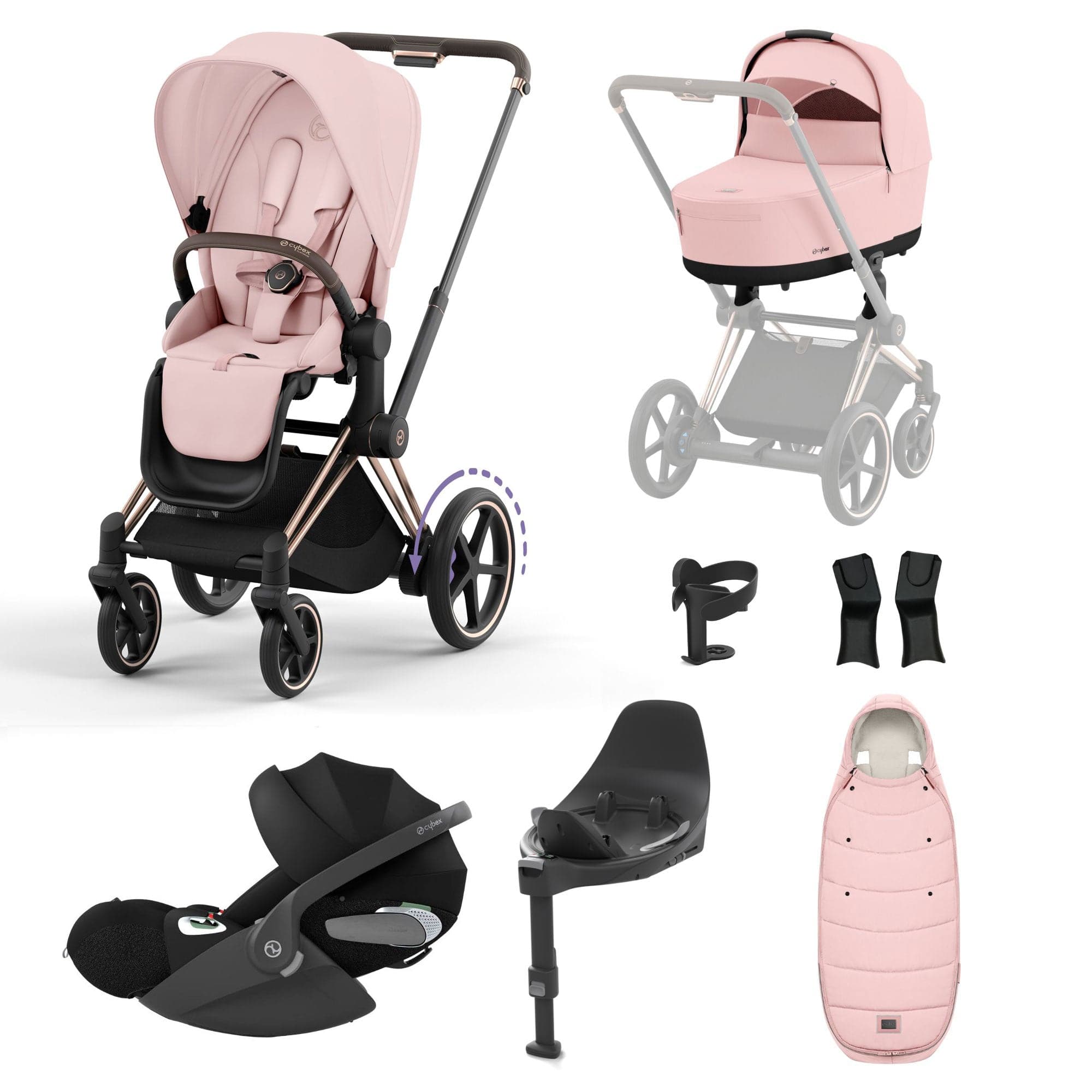 Cybex e-Priam Travel System With Cloud T in Peach Pink Travel Systems 16778-ROS-GOL-PNK 4063846415618