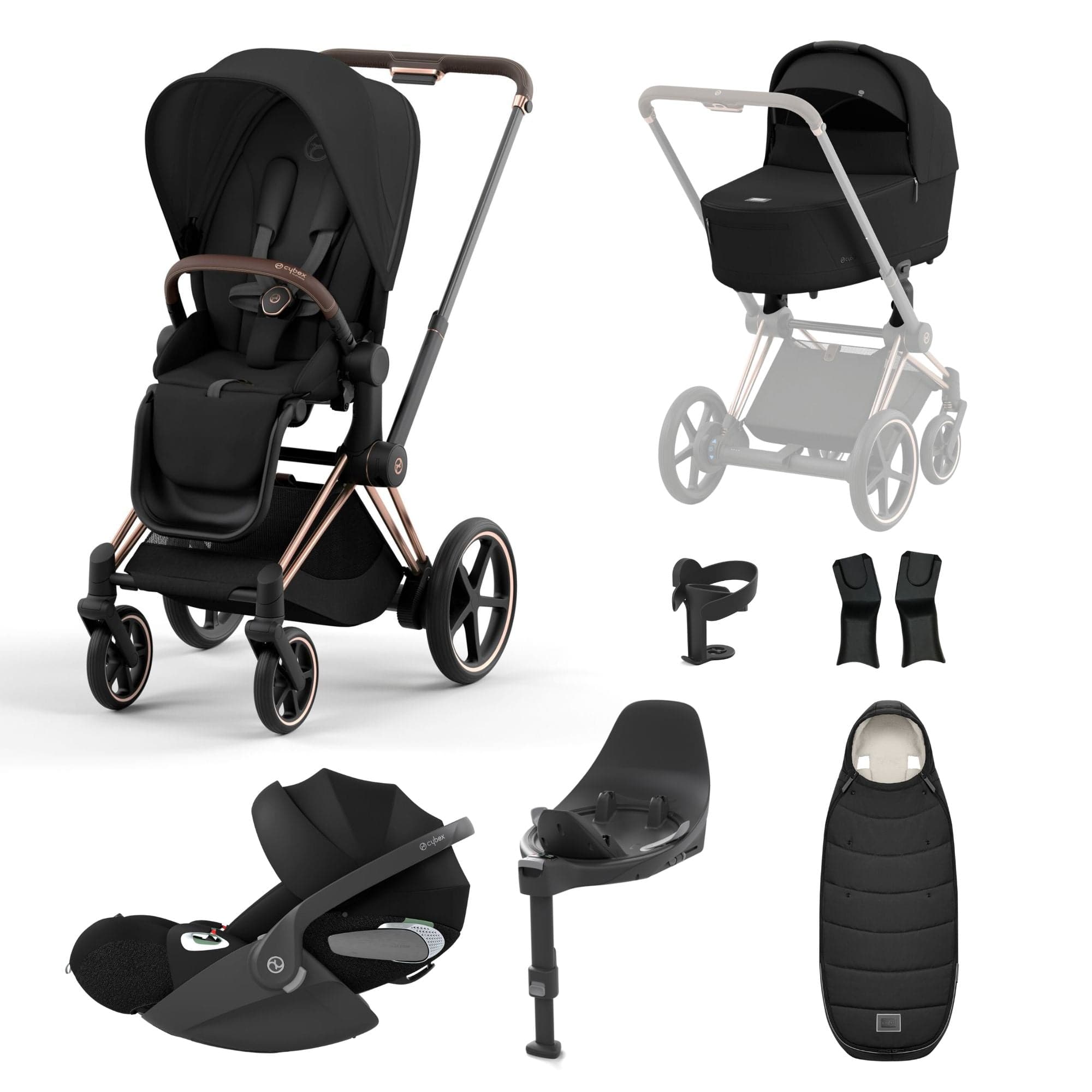 Cybex e-Priam Travel System With Cloud T in Sepia Black Travel Systems 16754-ROS-GOL-BLK 4063846415373