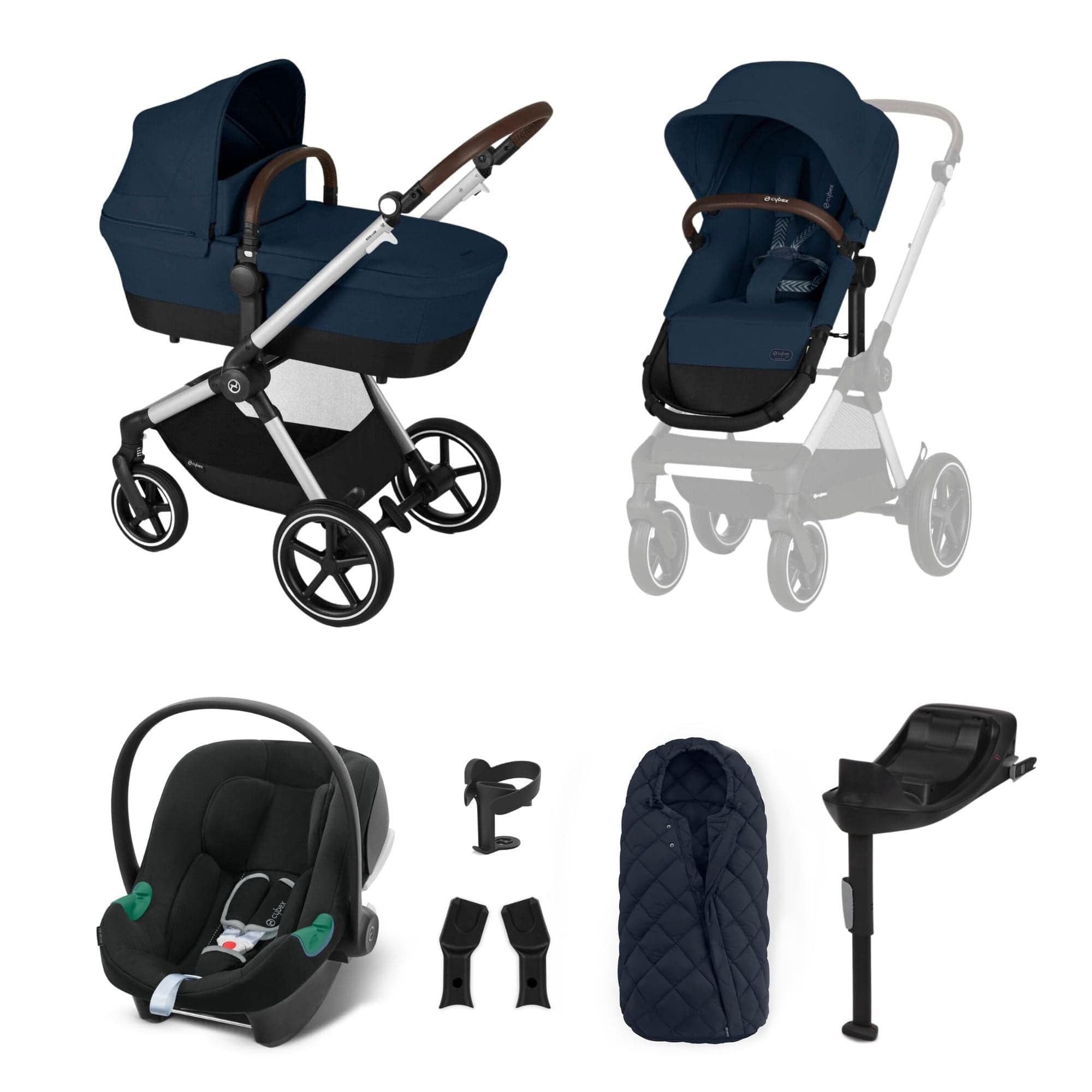 Cybex Eos Lux Comfort 9 Piece Bundle in Ocean Blue Travel Systems 14531-SLV-OCE-BLU 4063846368686