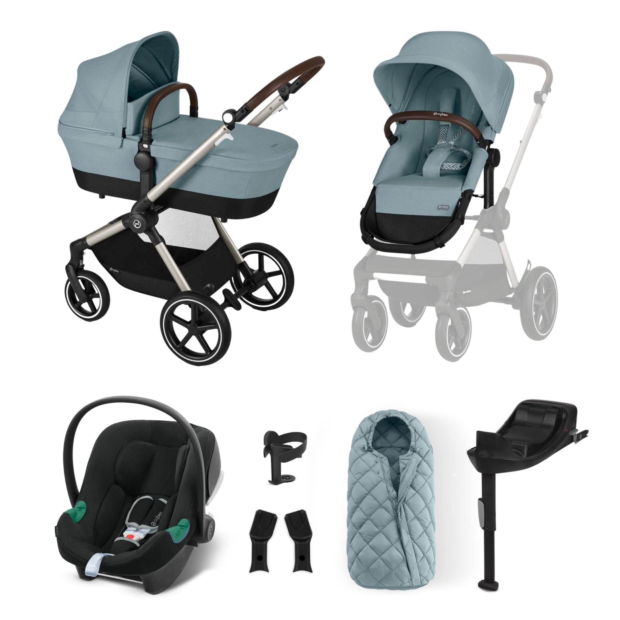 Cybex Eos Lux Comfort 9 Piece Bundle in Sky Blue Travel Systems 14532-TPE-SKY-BLU 4063846368150