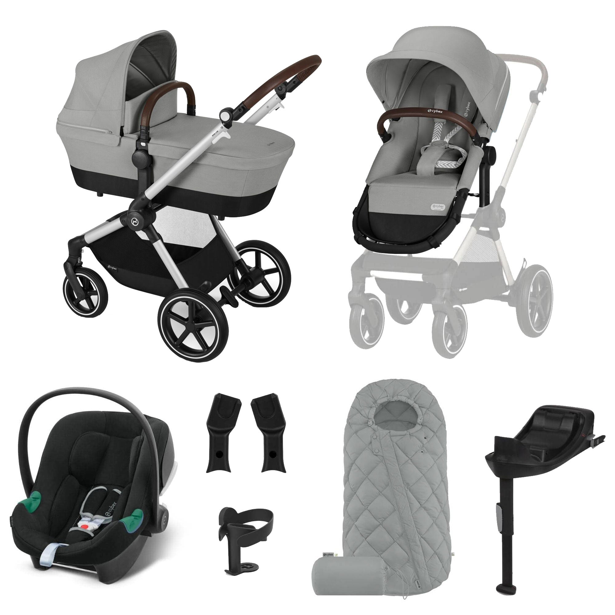 Cybex Eos Lux Comfort 9 Piece Bundle in Stone Grey