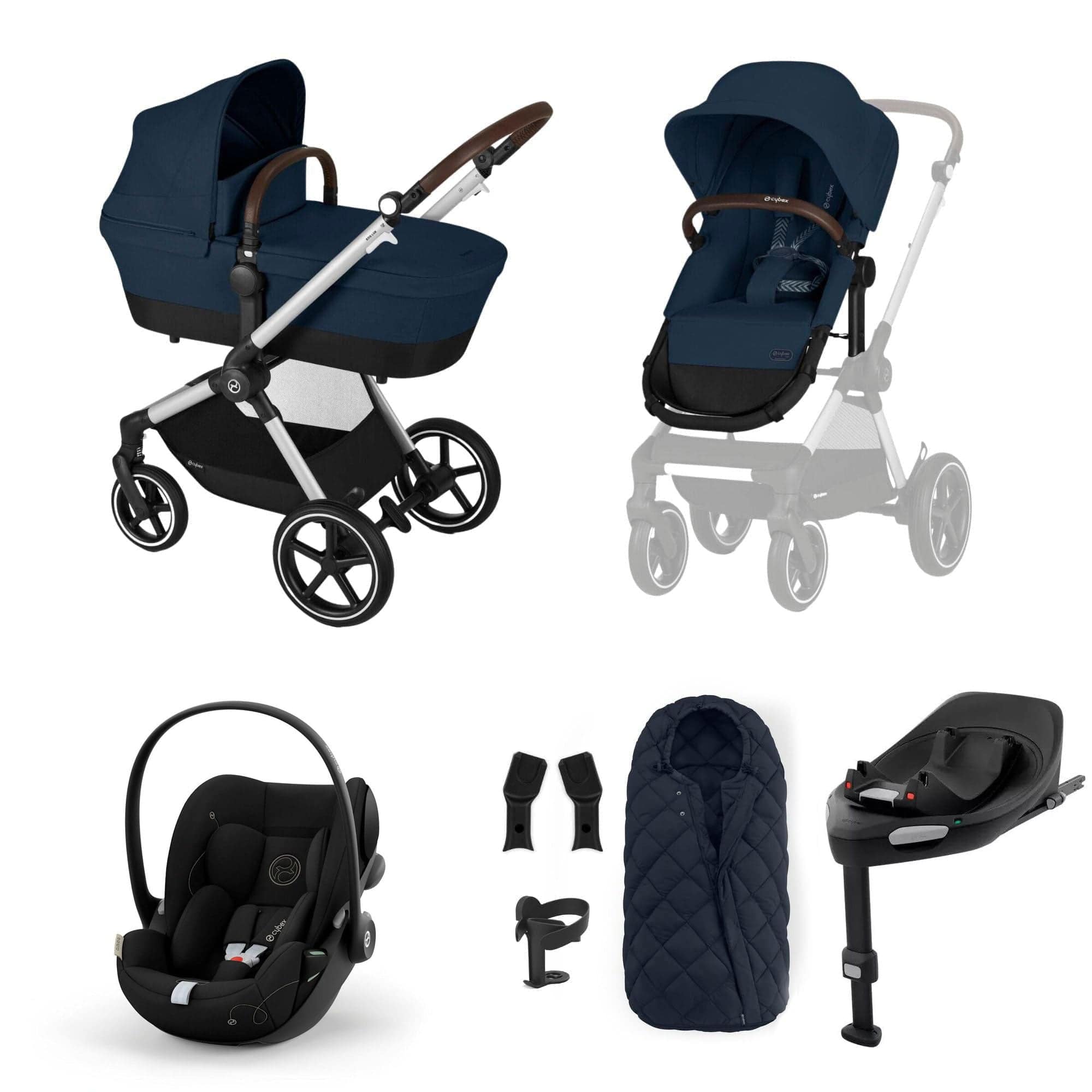 Cybex Eos Lux Luxury 9 Piece Bundle in Ocean Blue Travel Systems 17117-SLV-OCE-BLU 4063846368686