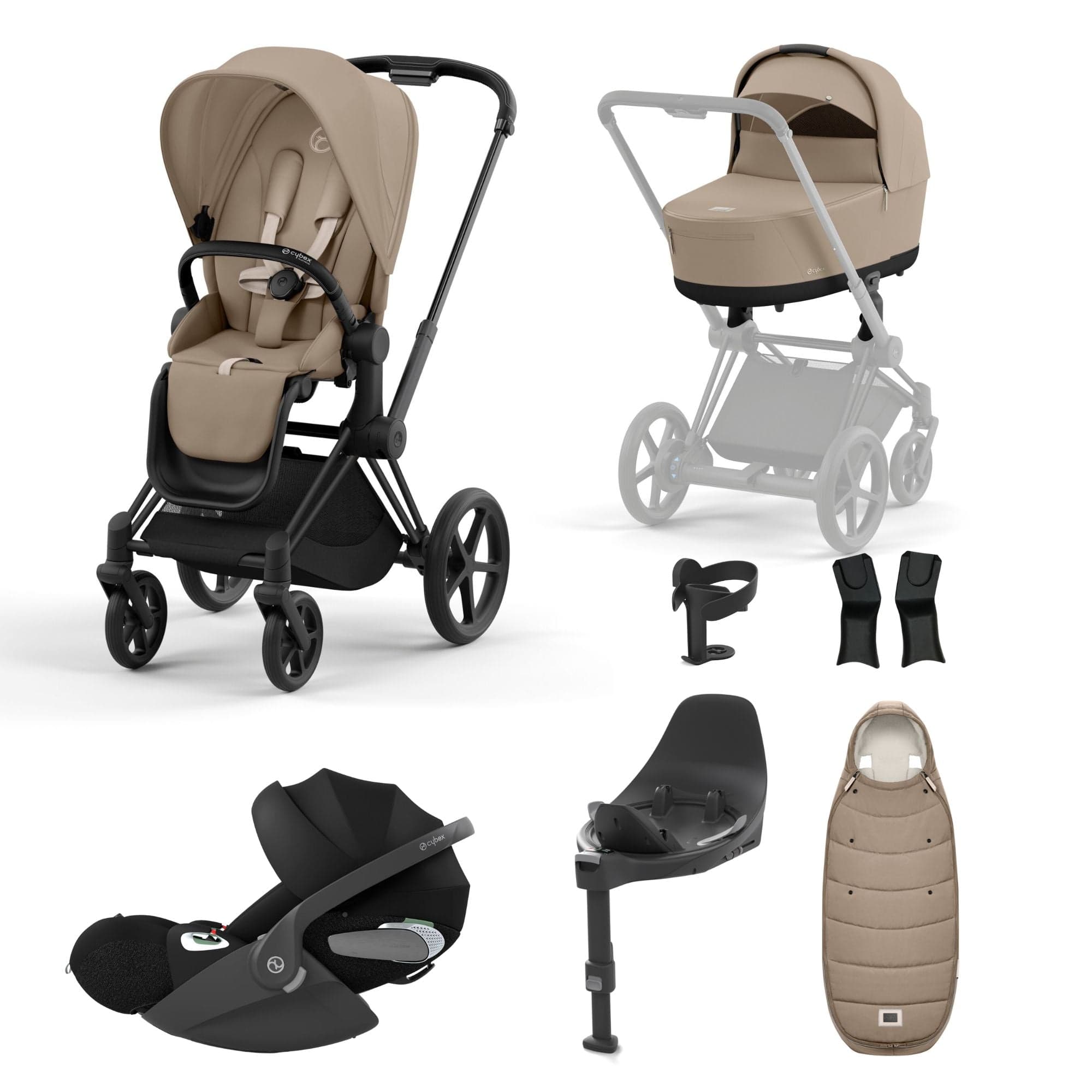 Cybex Priam Travel System With Cloud T in Cozy Beige Travel Systems 16716-BLK-BGE 4063846452576