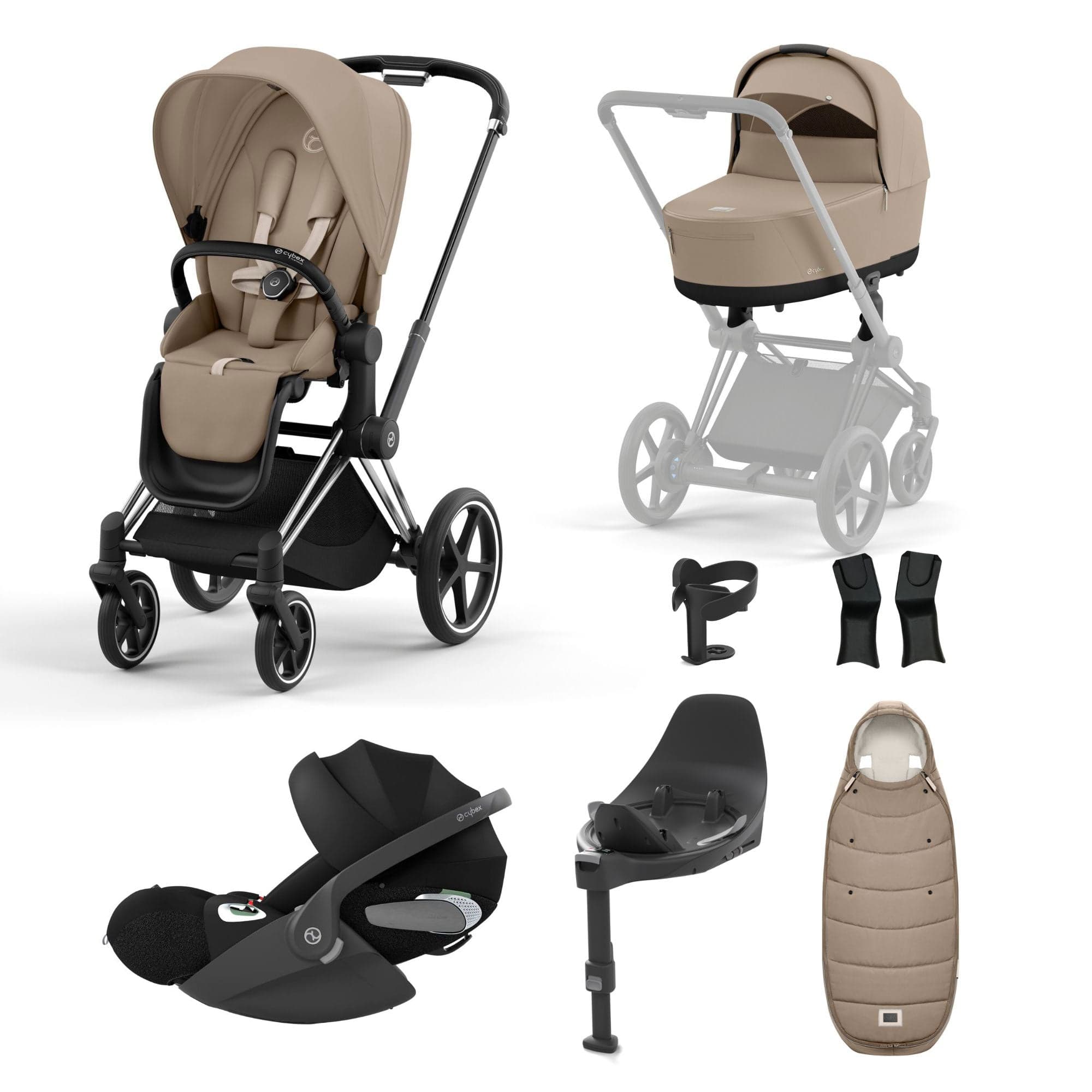 Cybex Priam Travel System With Cloud T in Cozy Beige Travel Systems 16716-CH-BLK-BGE 4063846452576