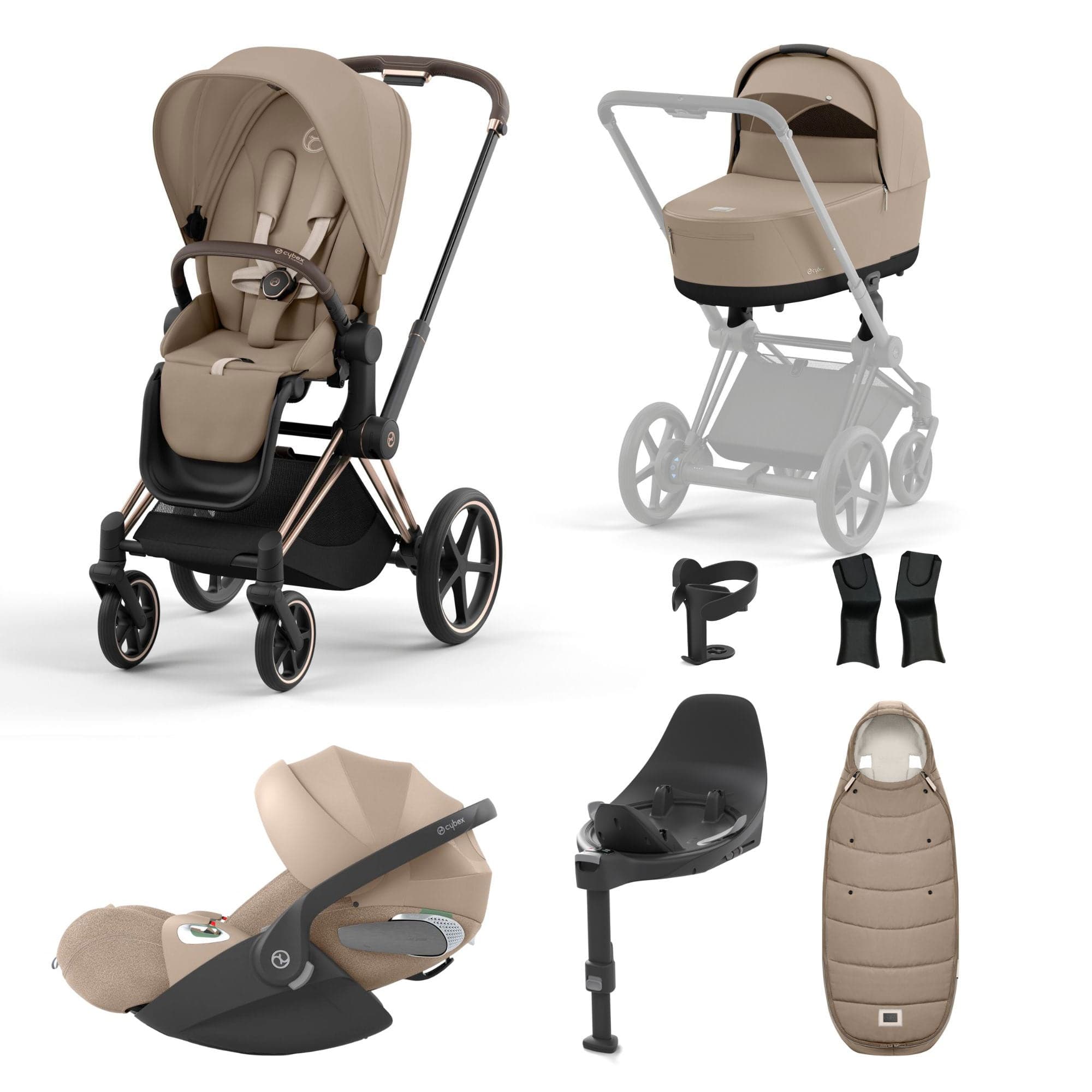 Cybex Priam Travel System With Cloud T in Cozy Beige Travel Systems 16716-ROS-GOL-BGE-1 4063846452576