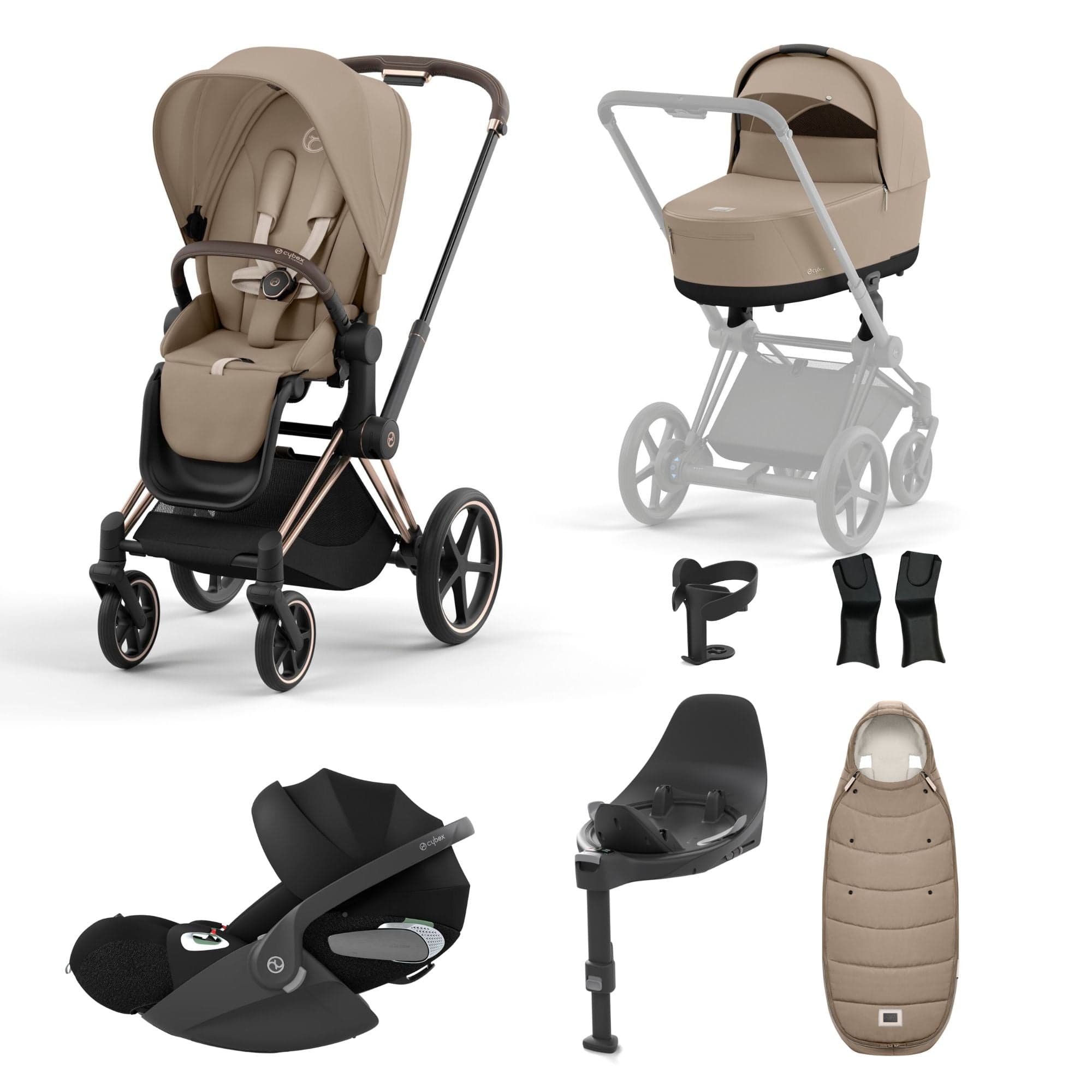 Cybex Priam Travel System With Cloud T in Cozy Beige Travel Systems 16716-ROS-GOL-BGE 4063846452576