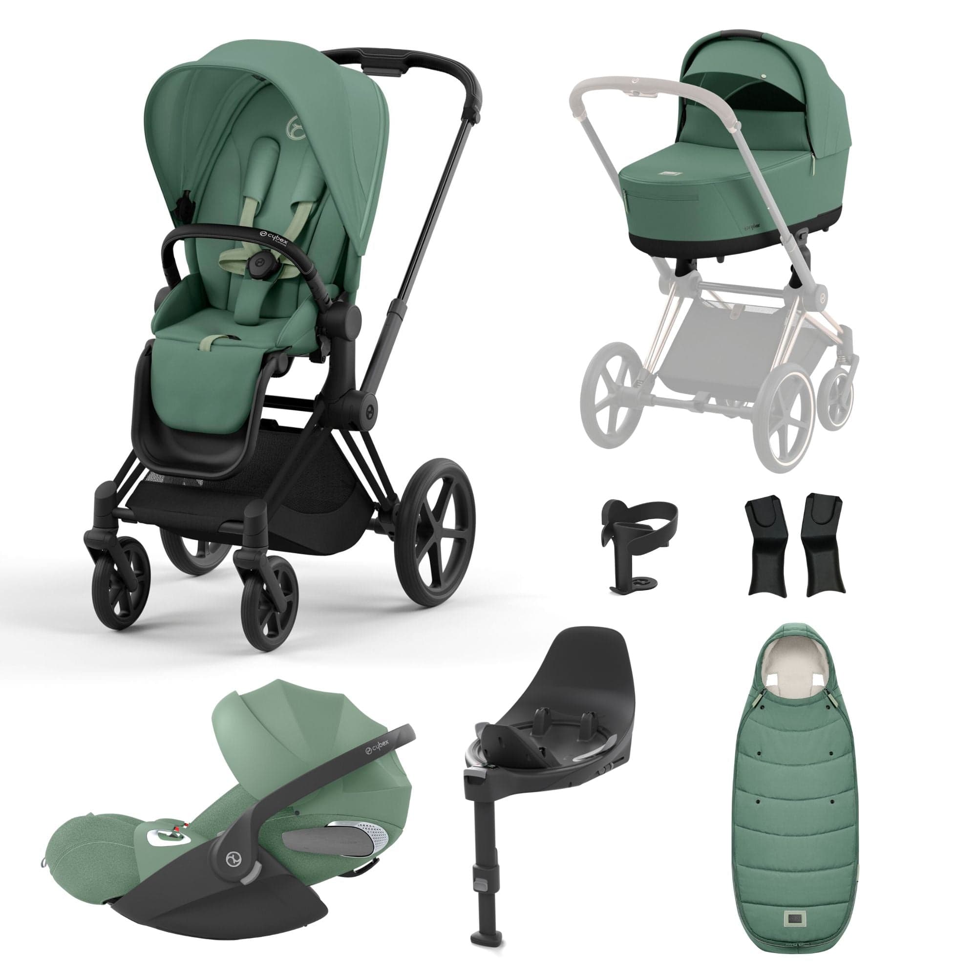 Cybex Priam Travel System With Cloud T in Leaf Green Travel Systems 16692-BLK-GRN-1 4063846415694