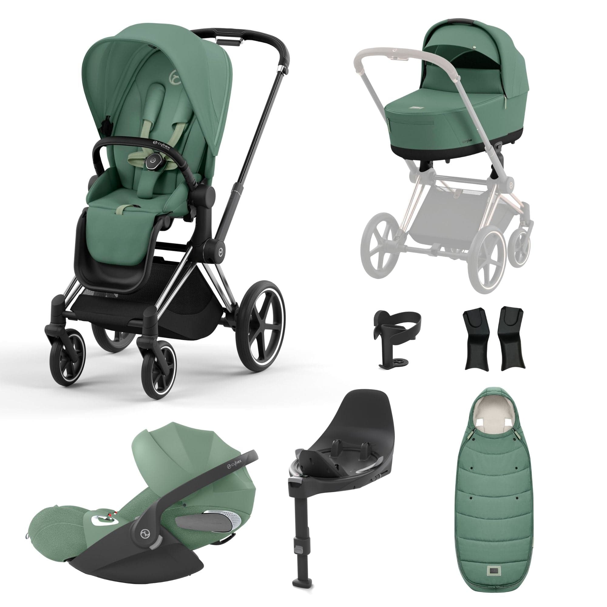 Cybex Priam Travel System With Cloud T in Leaf Green Travel Systems 16692-CH-BLK-GRN-1 4063846415694