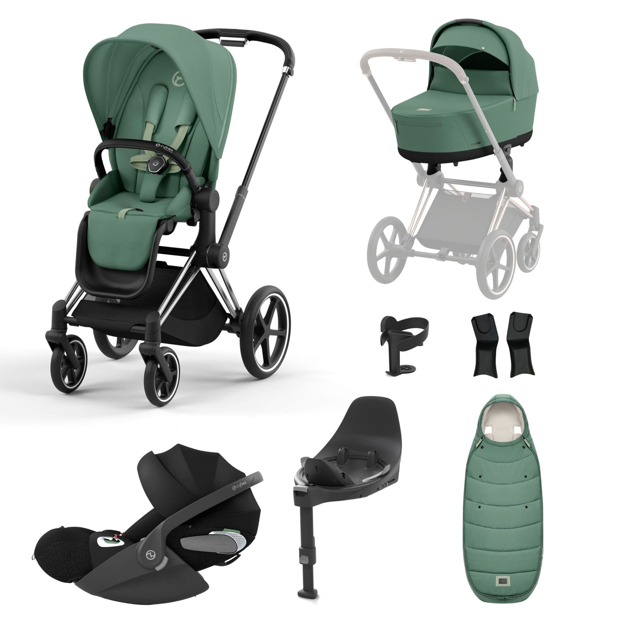 Cybex Priam Travel System With Cloud T in Leaf Green Travel Systems 16692-CH-BLK-GRN 4063846415694