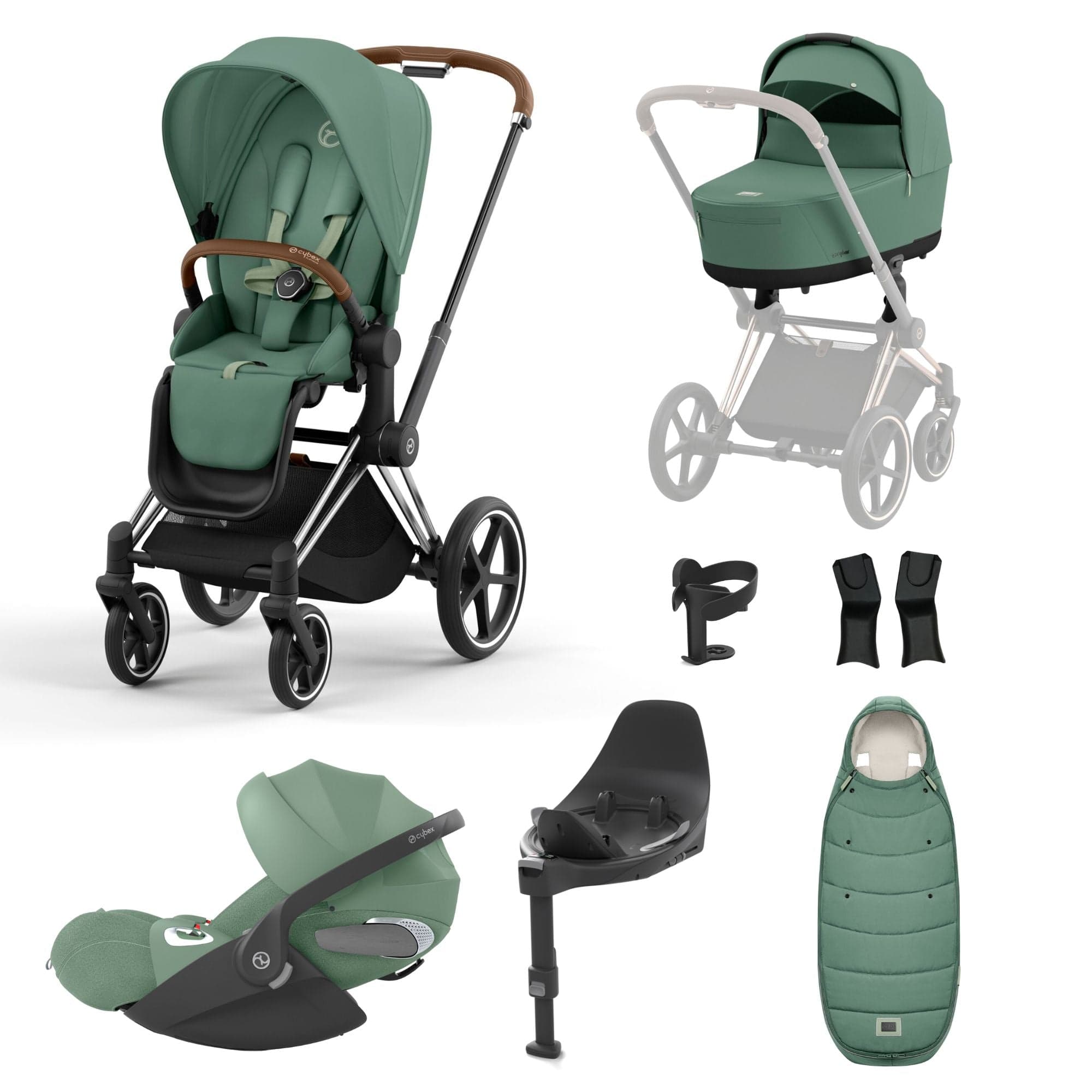 Cybex Priam Travel System With Cloud T in Leaf Green Travel Systems 16692-CH-BRN-GRN-1 4063846415694