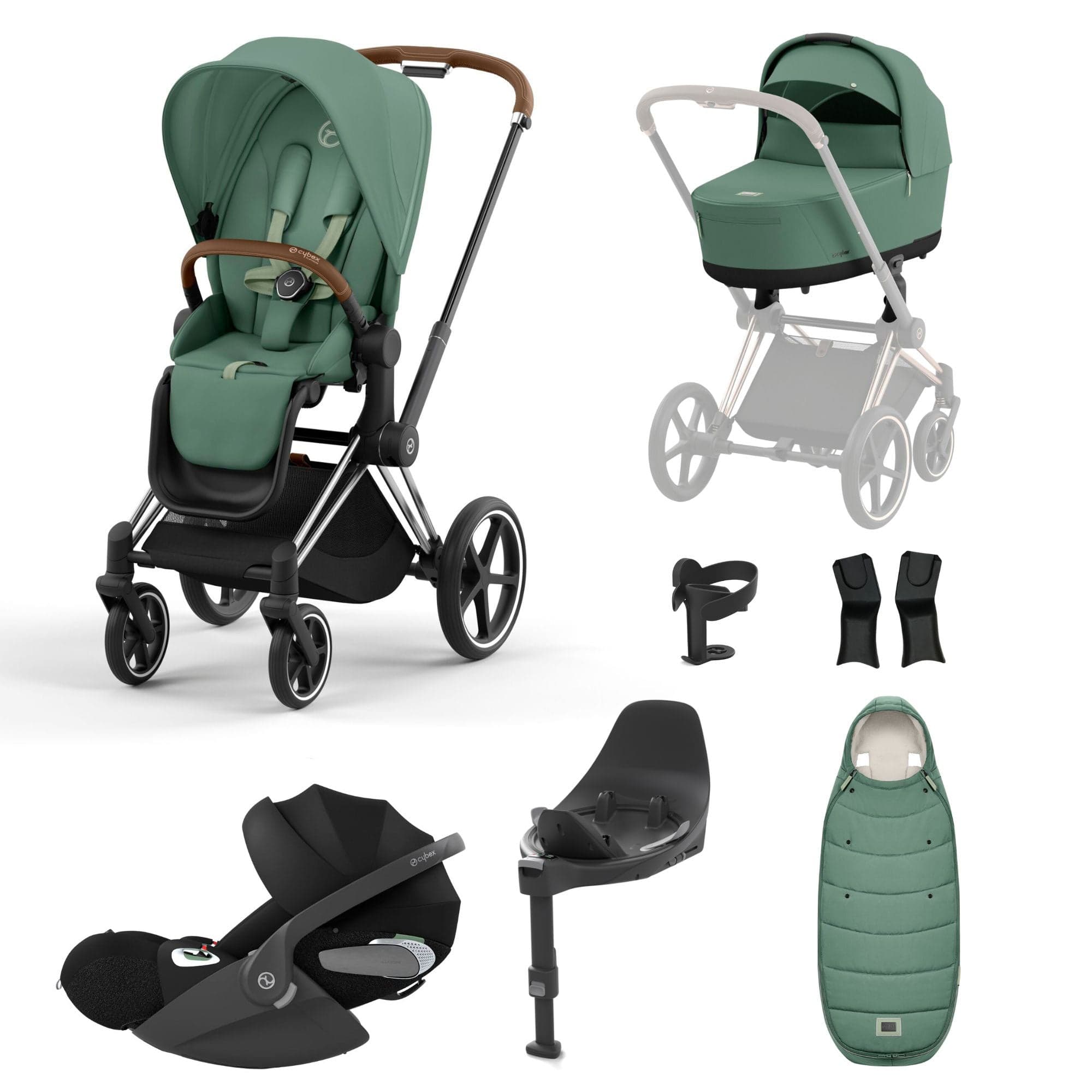 Cybex Priam Travel System With Cloud T in Leaf Green Travel Systems 16692-CH-BRN-GRN 4063846415694