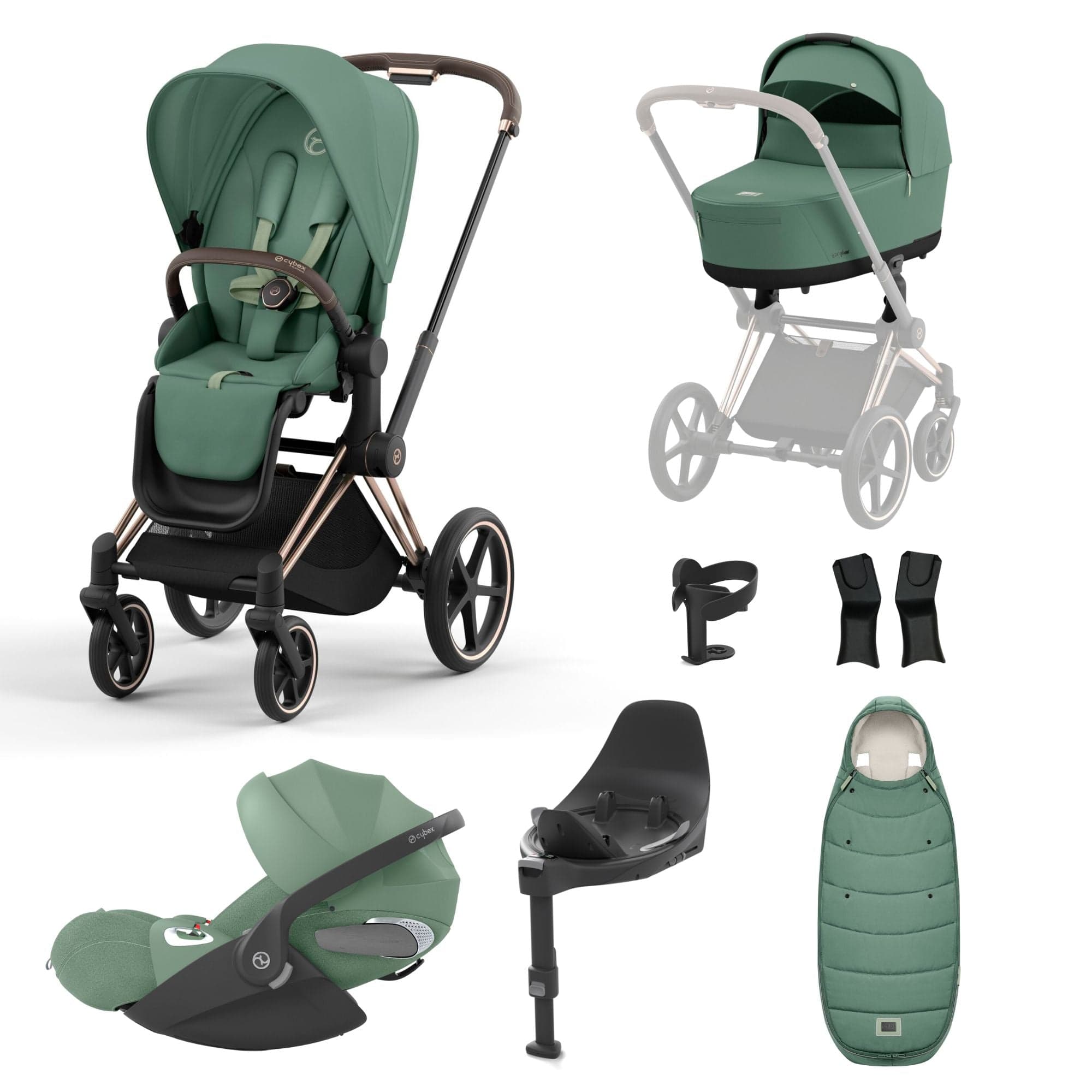 Cybex Priam Travel System With Cloud T in Leaf Green Travel Systems 16692-ROS-GOL-GRN-1 4063846415694