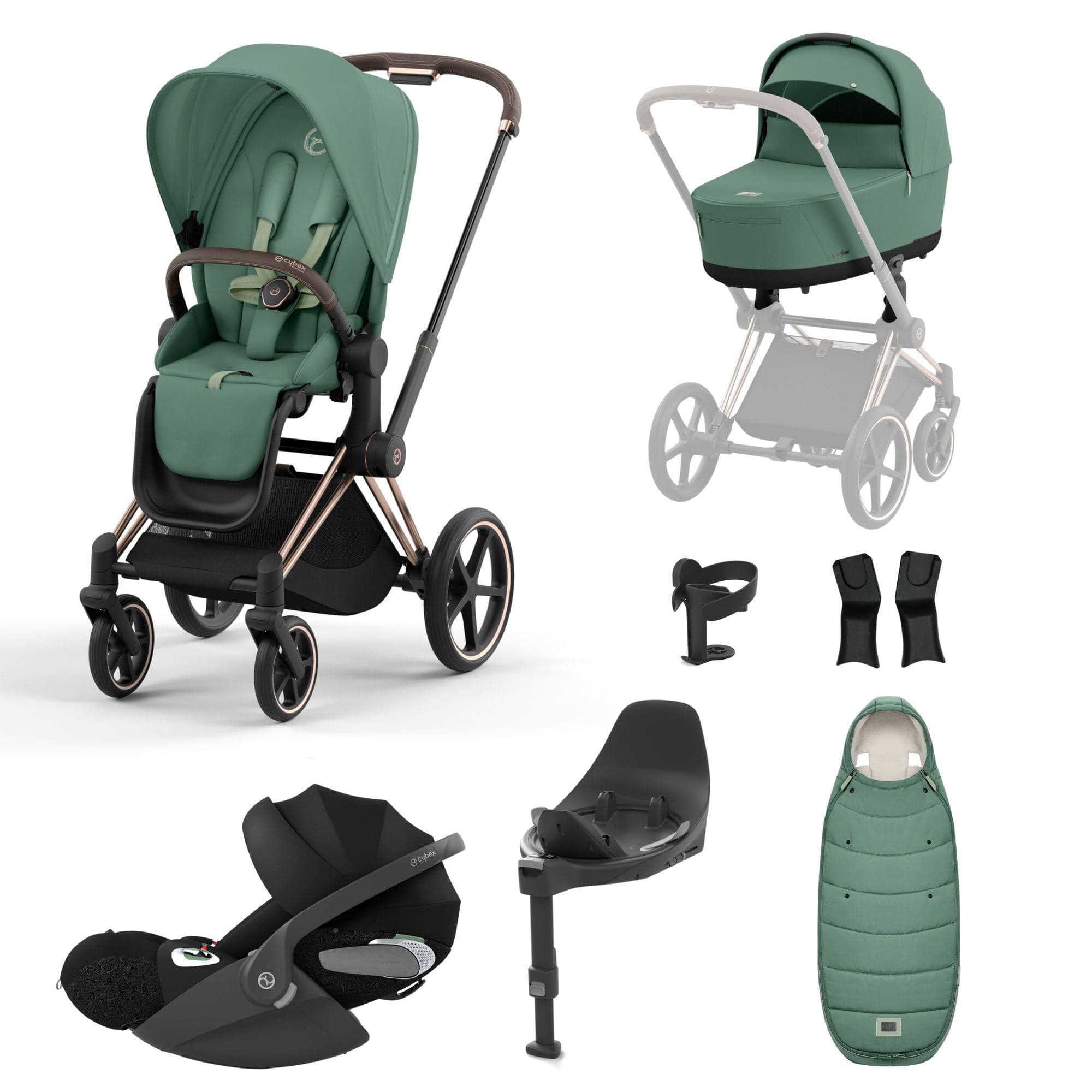 Cybex Priam Travel System With Cloud T in Leaf Green Travel Systems 16692-ROS-GOL-GRN 4063846415694