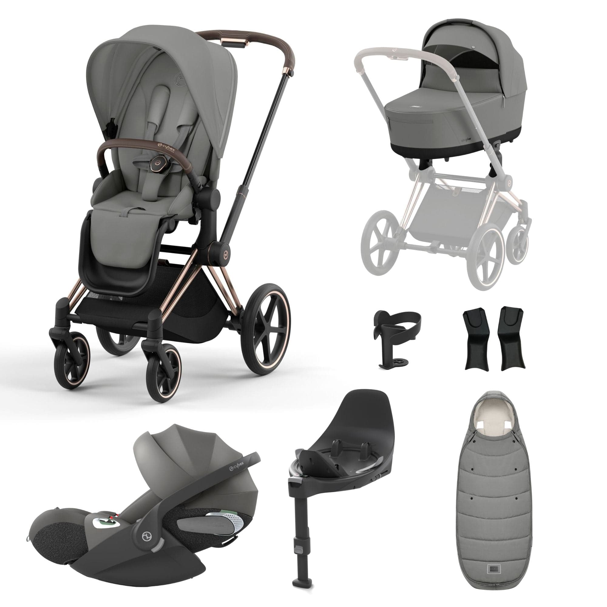 Cybex Priam Travel System With Cloud T in Mirage Grey Travel Systems 16700-ROS-GOL-GRY-1 4063846415458