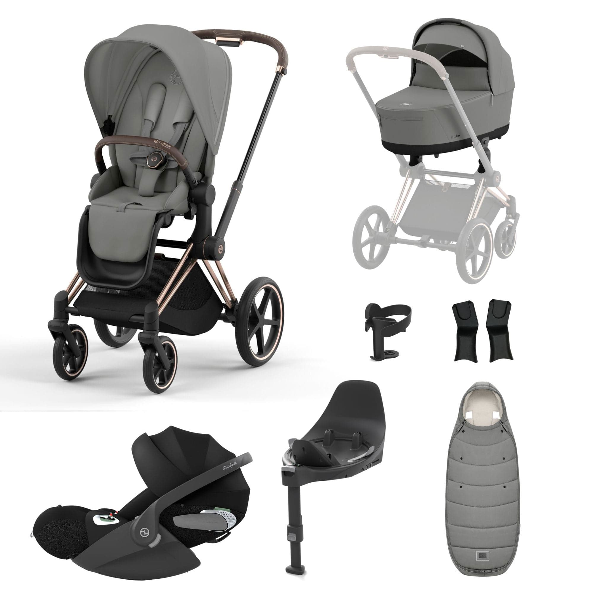 Cybex Priam Travel System With Cloud T in Mirage Grey Travel Systems 16700-ROS-GOL-GRY 4063846415458