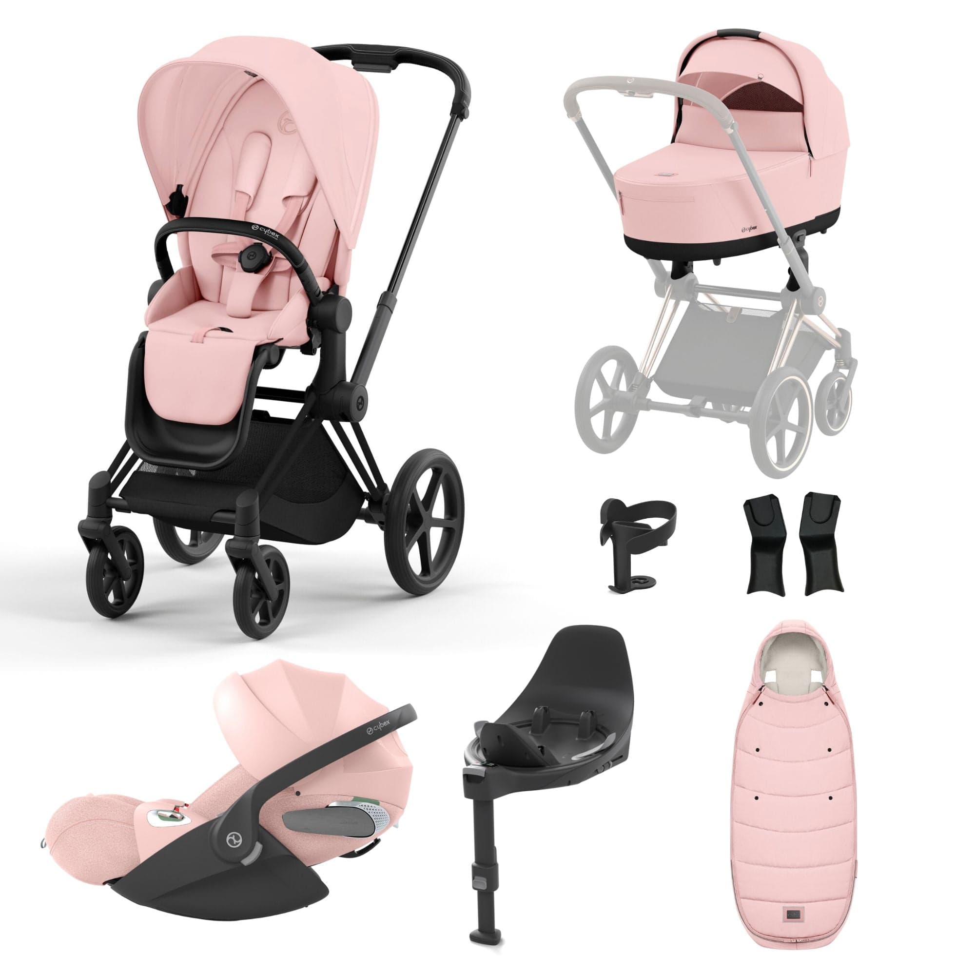 Cybex Priam Travel System With Cloud T in Peach Pink Travel Systems 16708-BLK-PNK-1 4063846415618