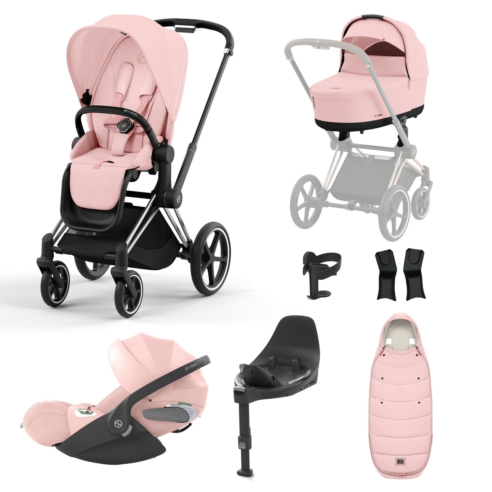 Cybex Priam Travel System With Cloud T in Peach Pink Travel Systems 16708-CH-BLK-PNK-1 4063846415618