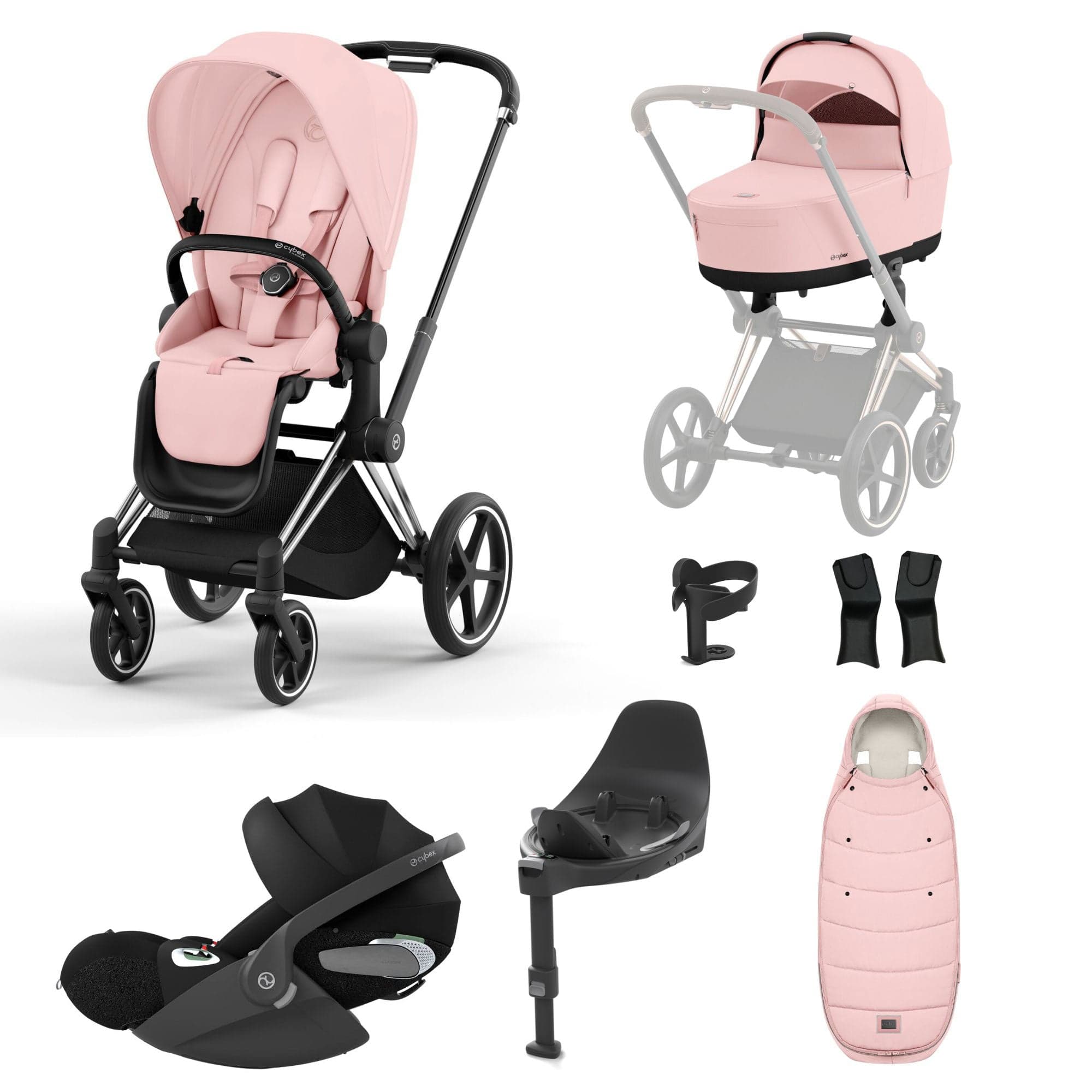 Cybex Priam Travel System With Cloud T in Peach Pink Travel Systems 16708-CH-BLK-PNK 4063846415618