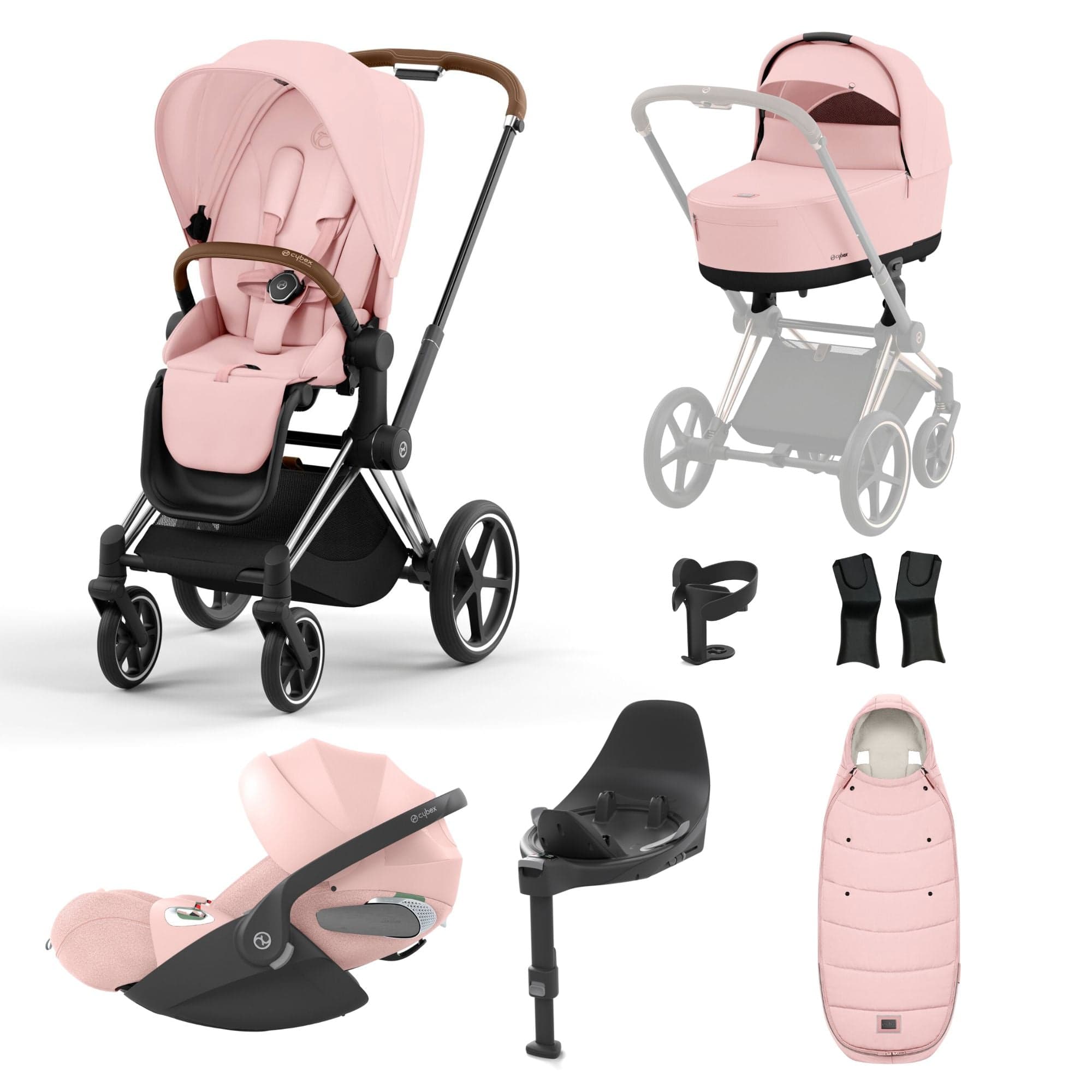 Cybex Priam Travel System With Cloud T in Peach Pink Travel Systems 16708-CH-BRN-PNK-1 4063846415618