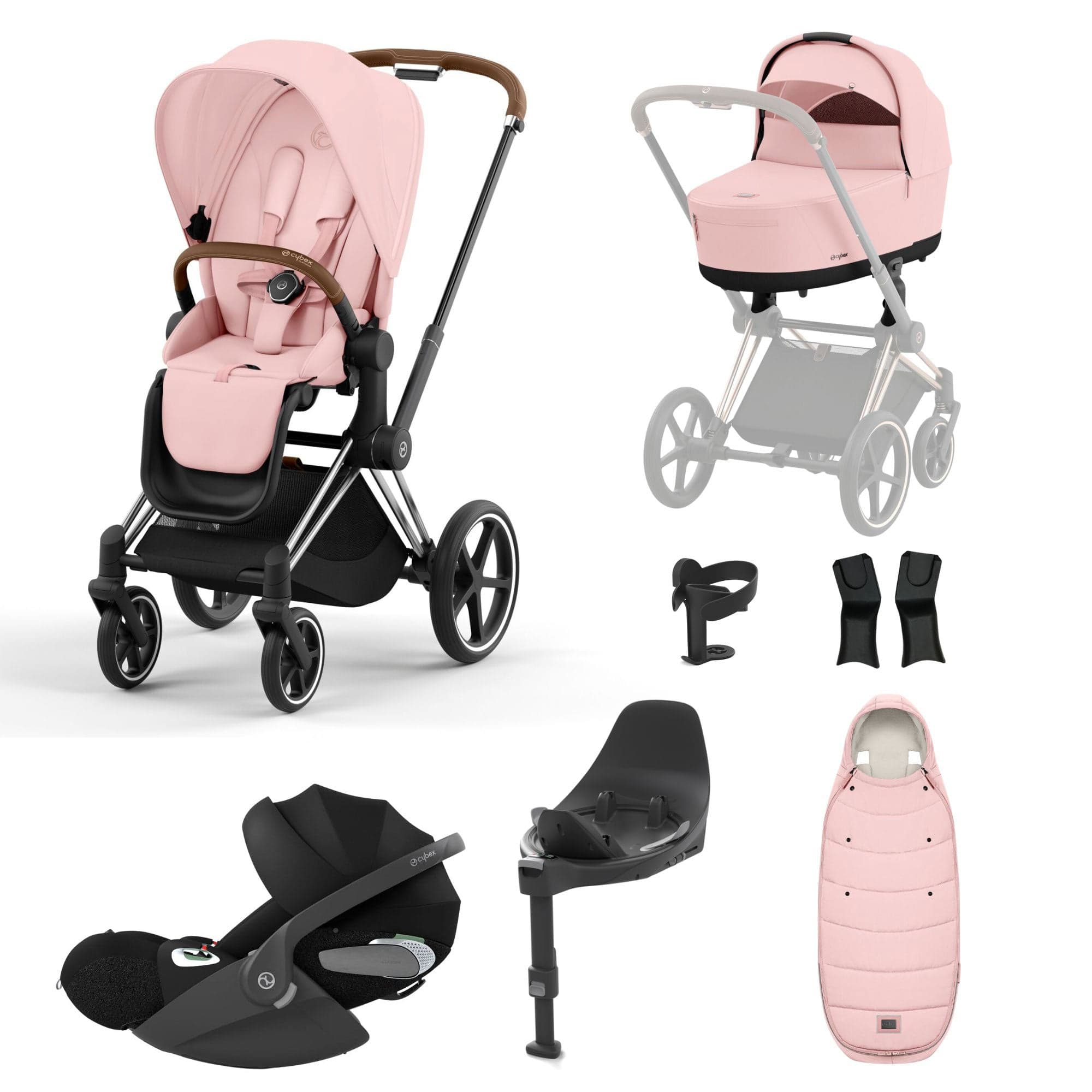 Cybex Priam Travel System With Cloud T in Peach Pink Travel Systems 16708-CH-BRN-PNK 4063846415618