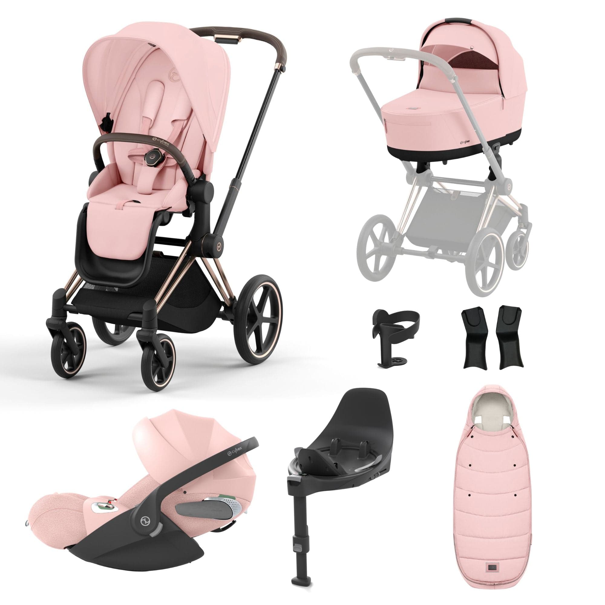 Cybex Priam Travel System With Cloud T in Peach Pink Travel Systems 16708-ROS-GOL-PNK-1 4063846415618