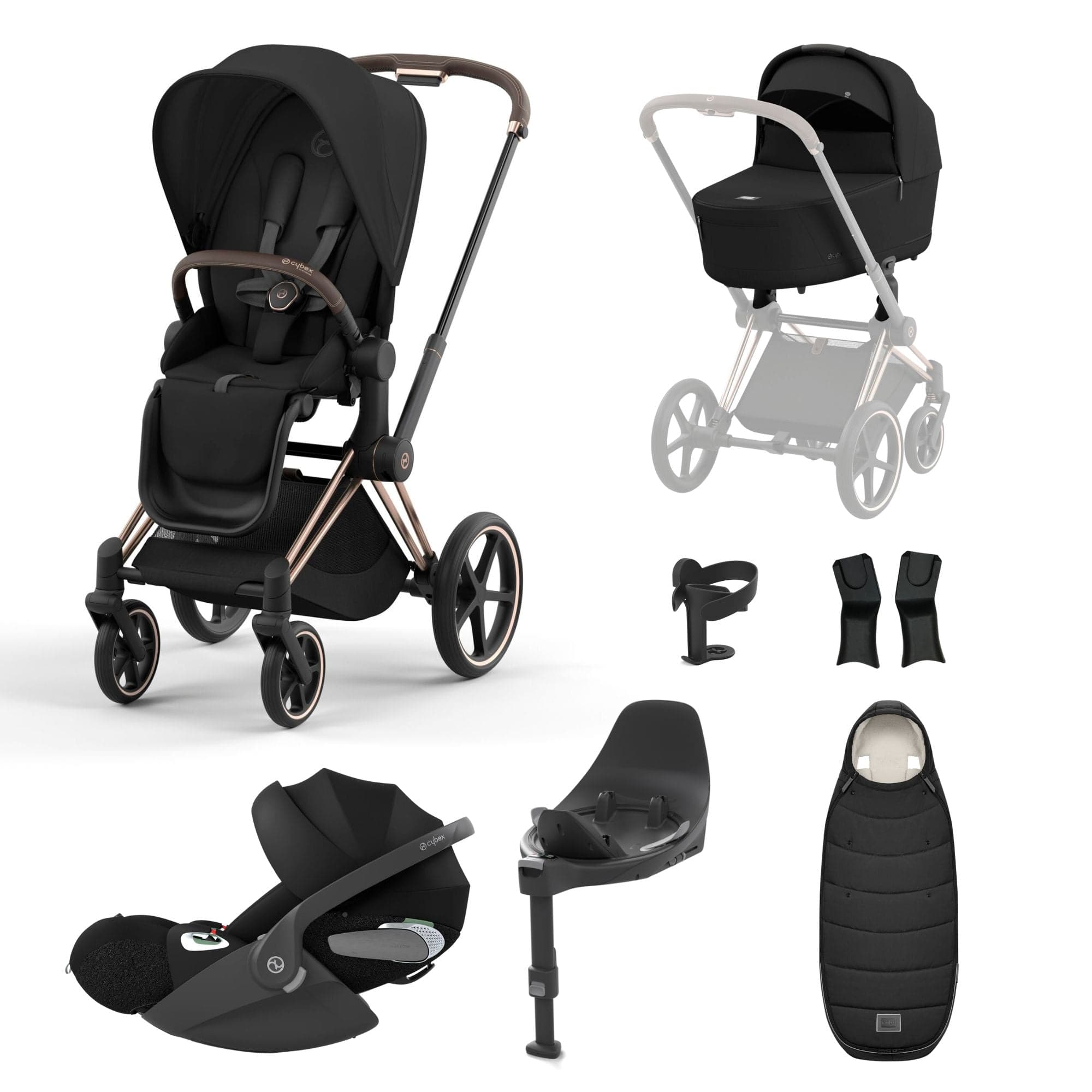 Cybex Priam Travel System With Cloud T in Sepia Black Travel Systems 16684-ROS-GOL-BLK 4063846415373