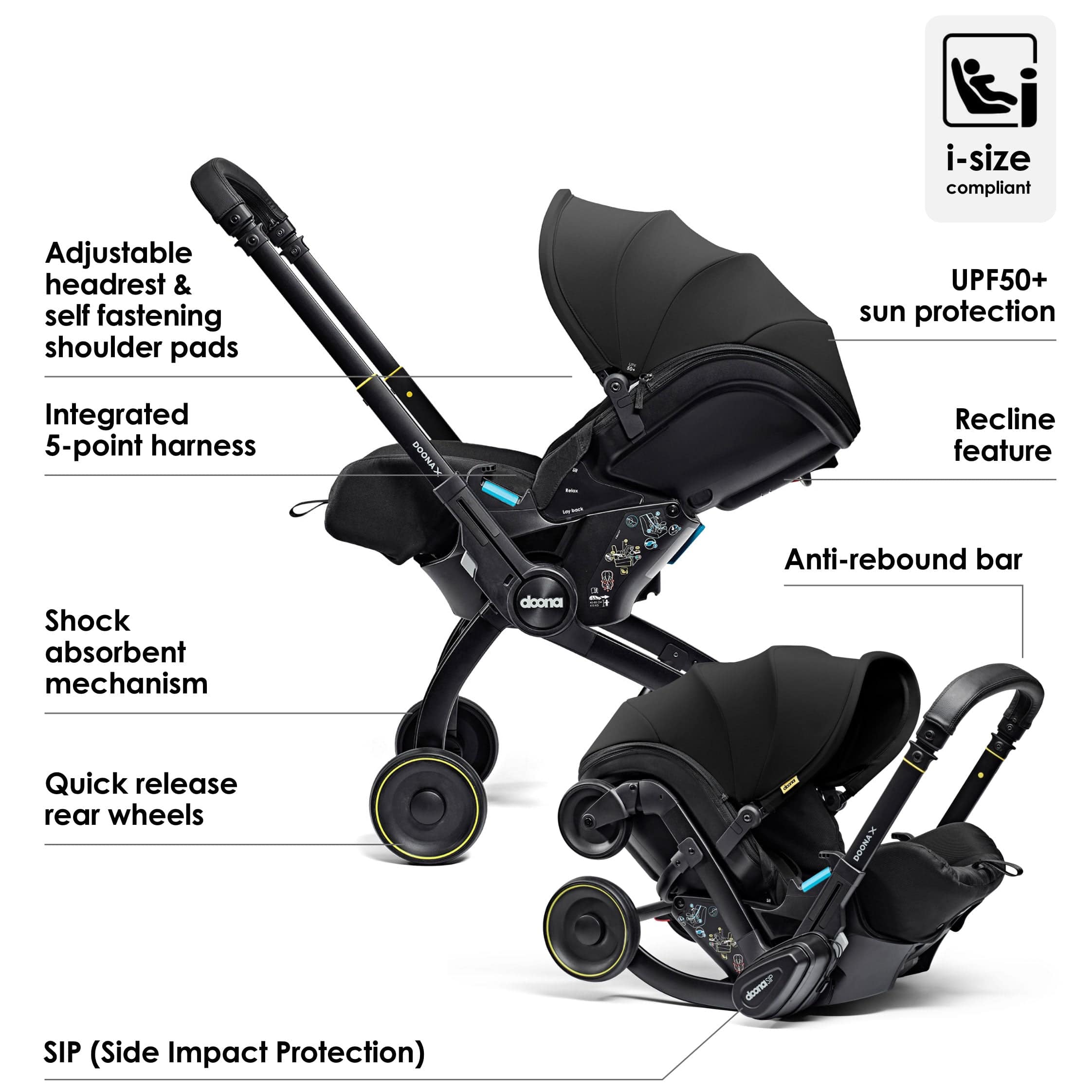 Doona X Infant Car Seat Stroller & X Isofix Base Nitro Black Baby Car Seats