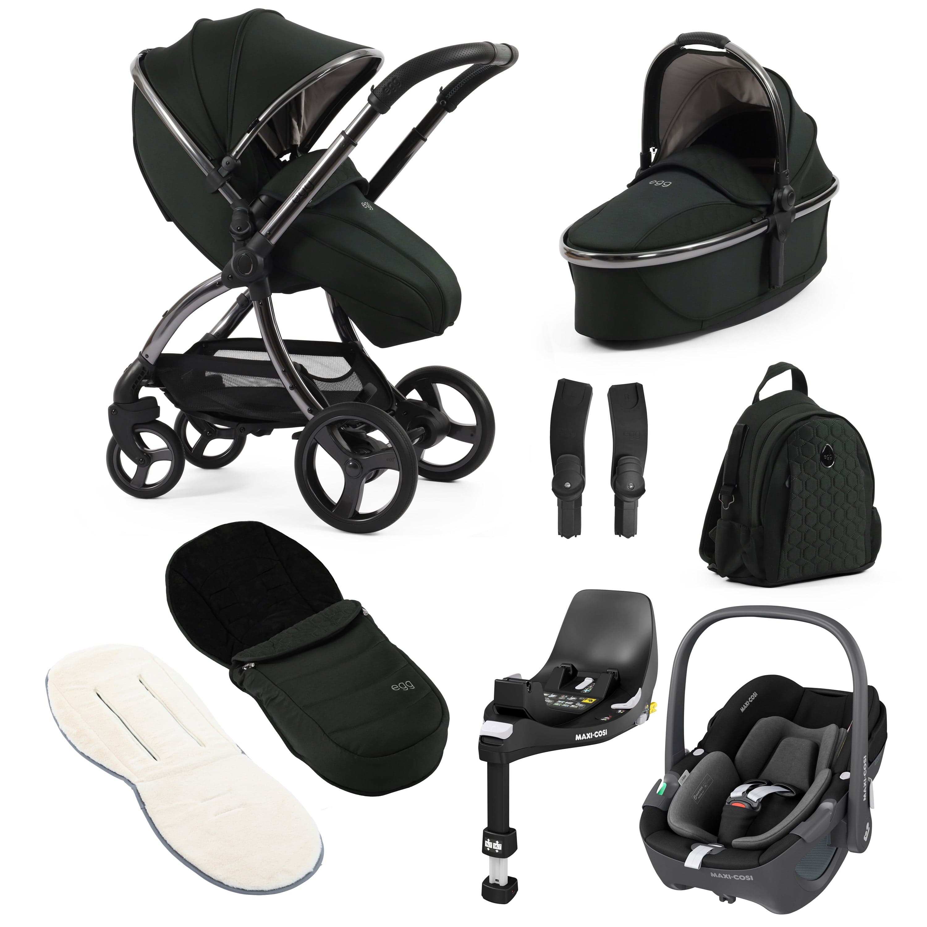 egg3 Luxury Maxi-Cosi Travel System Bundle in Black Olive Travel Systems