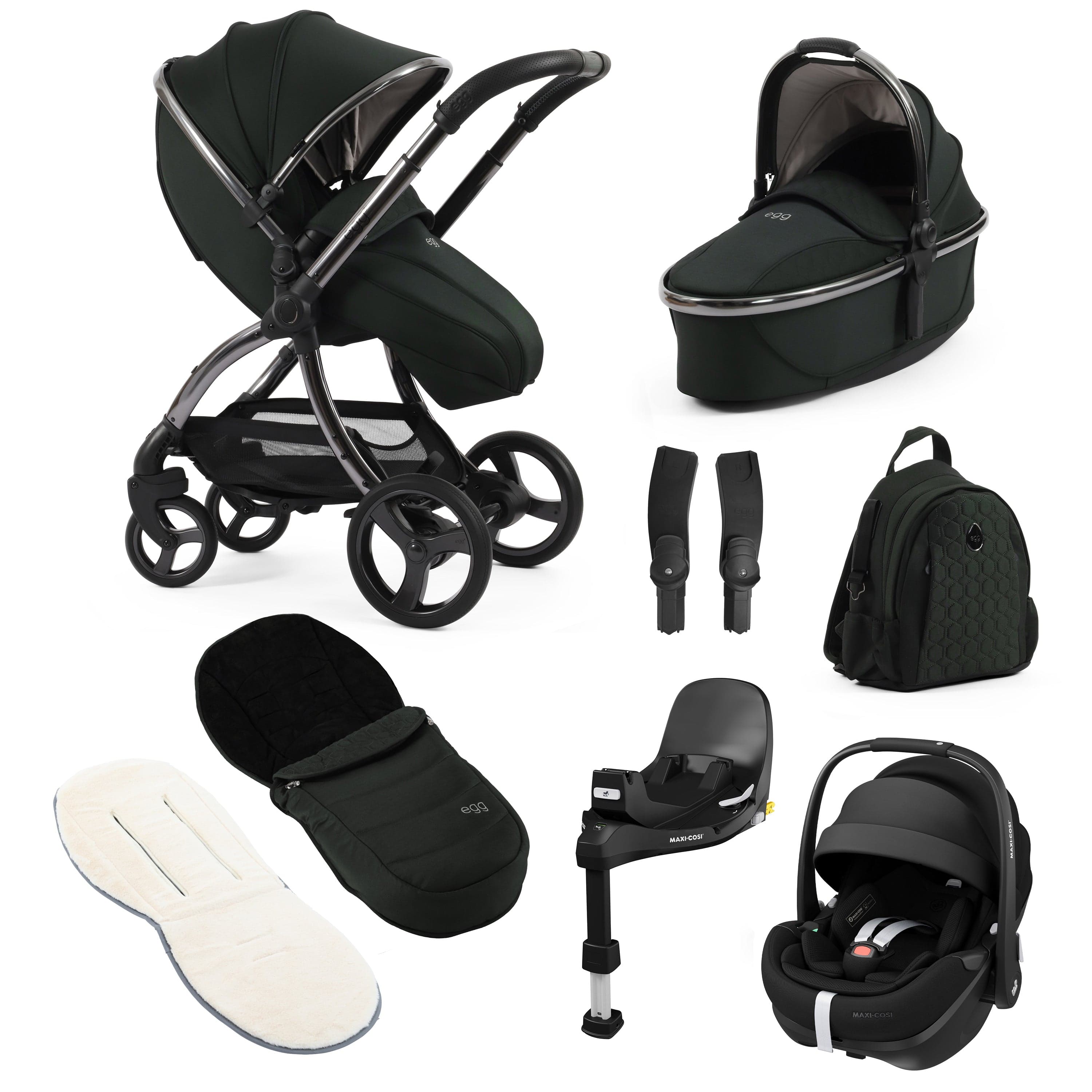 egg3 Luxury Maxi-Cosi Travel System Bundle in Black Olive Travel Systems