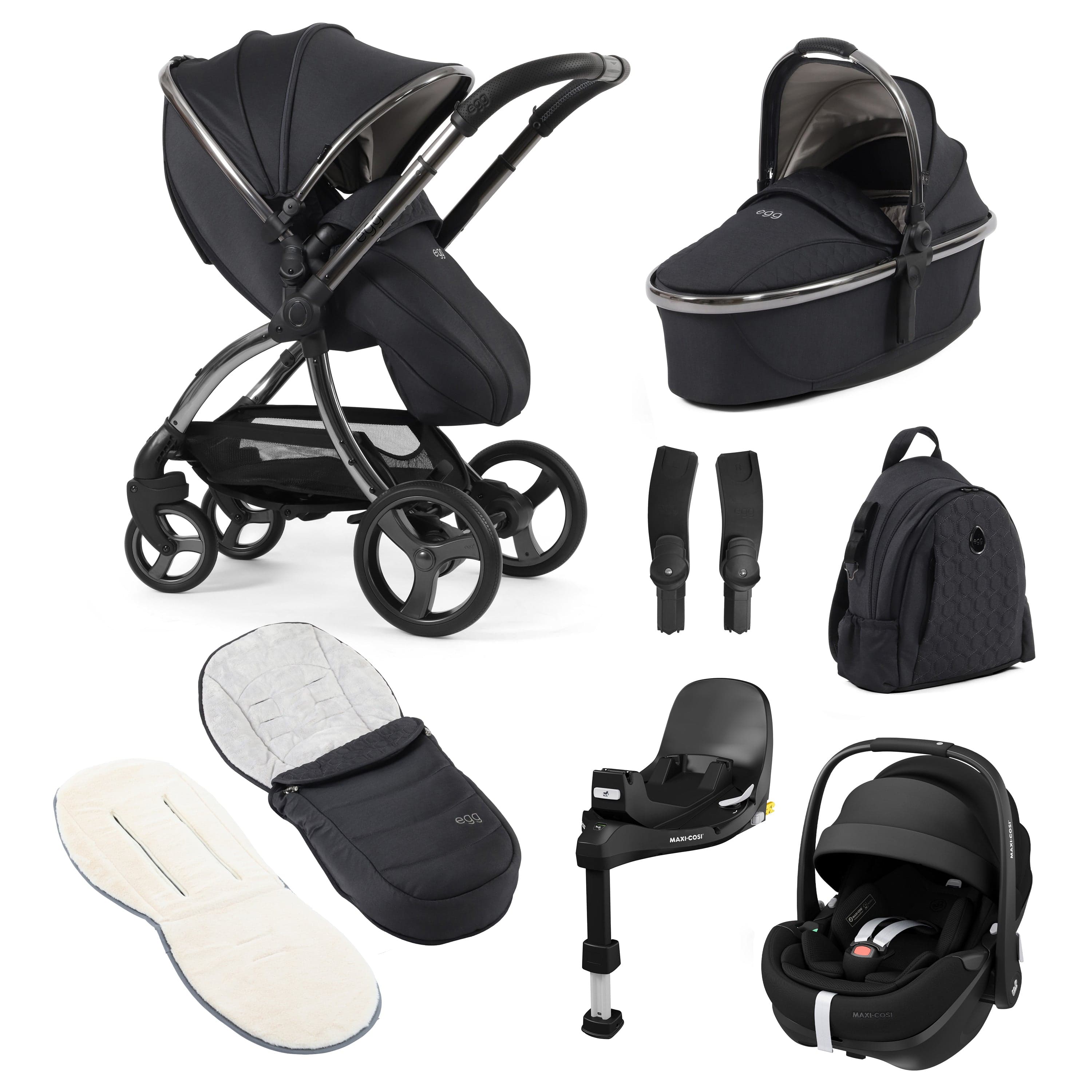 egg3 Luxury Maxi-Cosi Travel System Bundle in Carbonite Travel Systems 14858-CRB 5060711567839