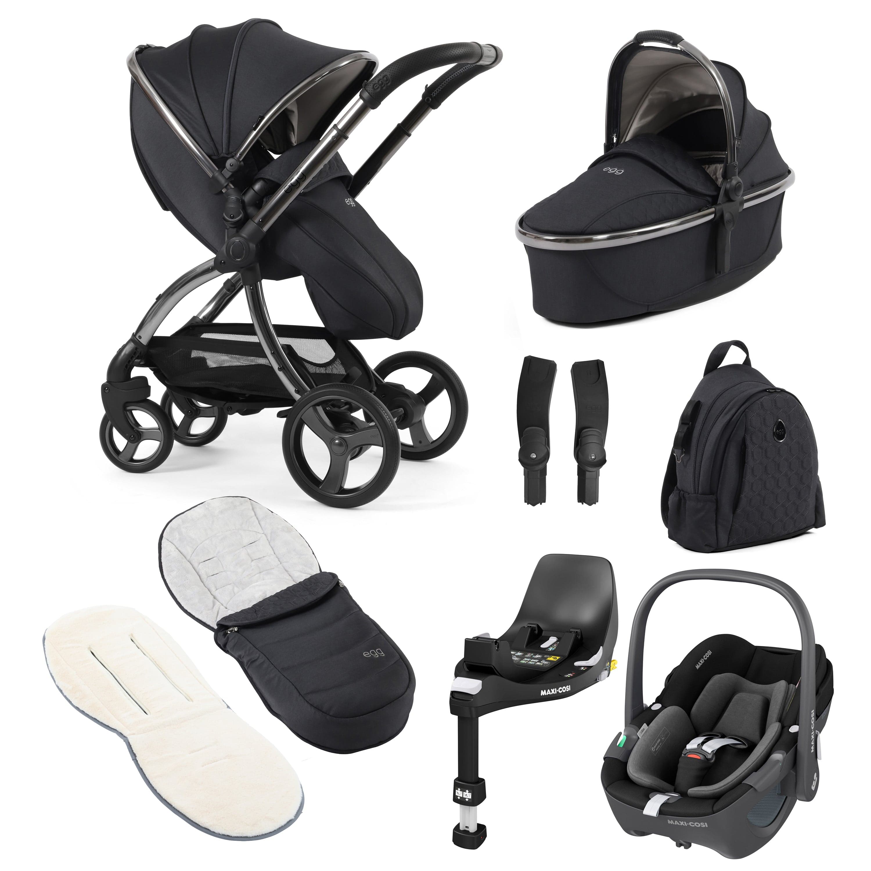 egg3 Luxury Maxi-Cosi Travel System Bundle in Carbonite Travel Systems 18135-PEB-CAR 5060711567839