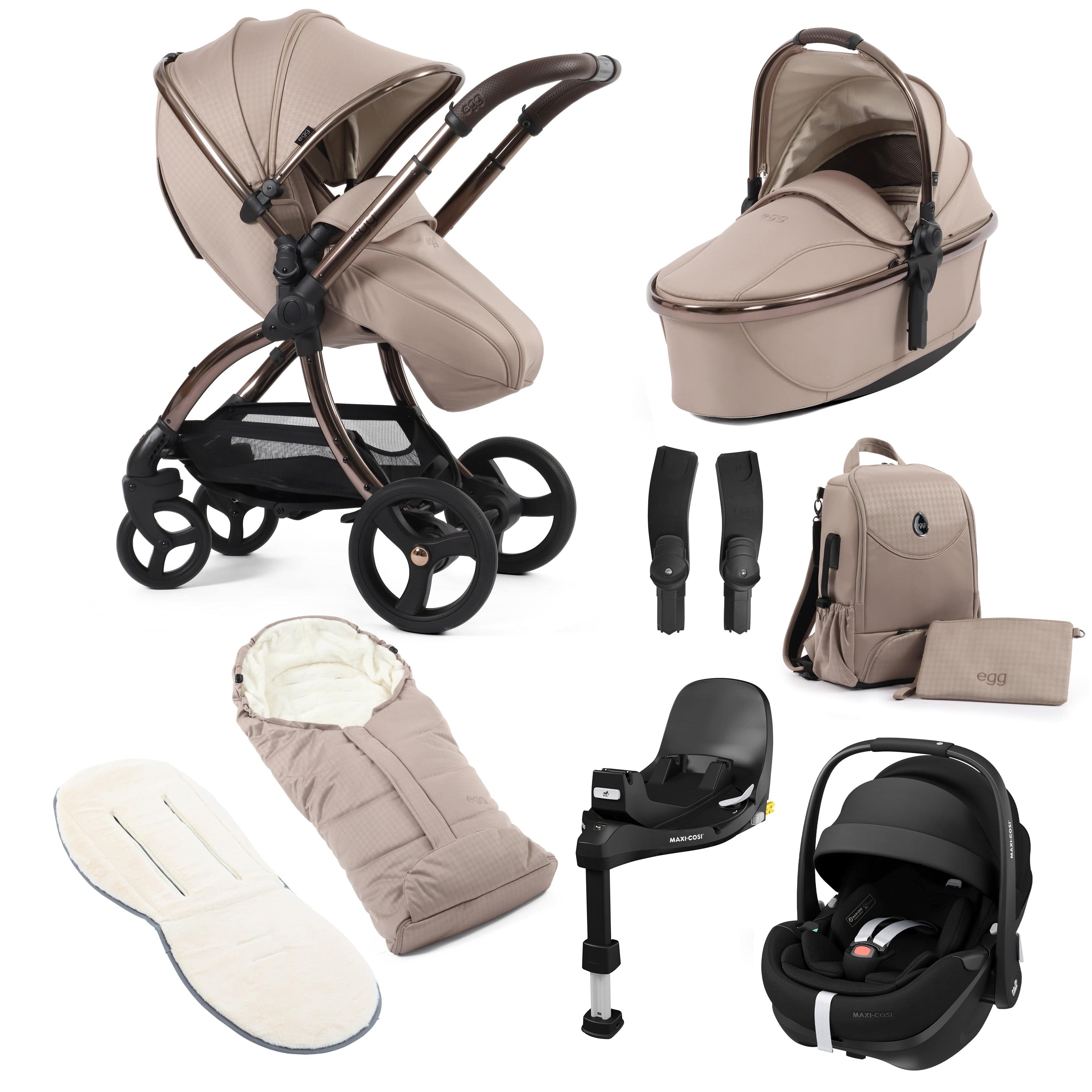 egg3 Luxury Maxi-Cosi Travel System Bundle in Houndstooth Almond Travel Systems 14864-HTA 5060711567860