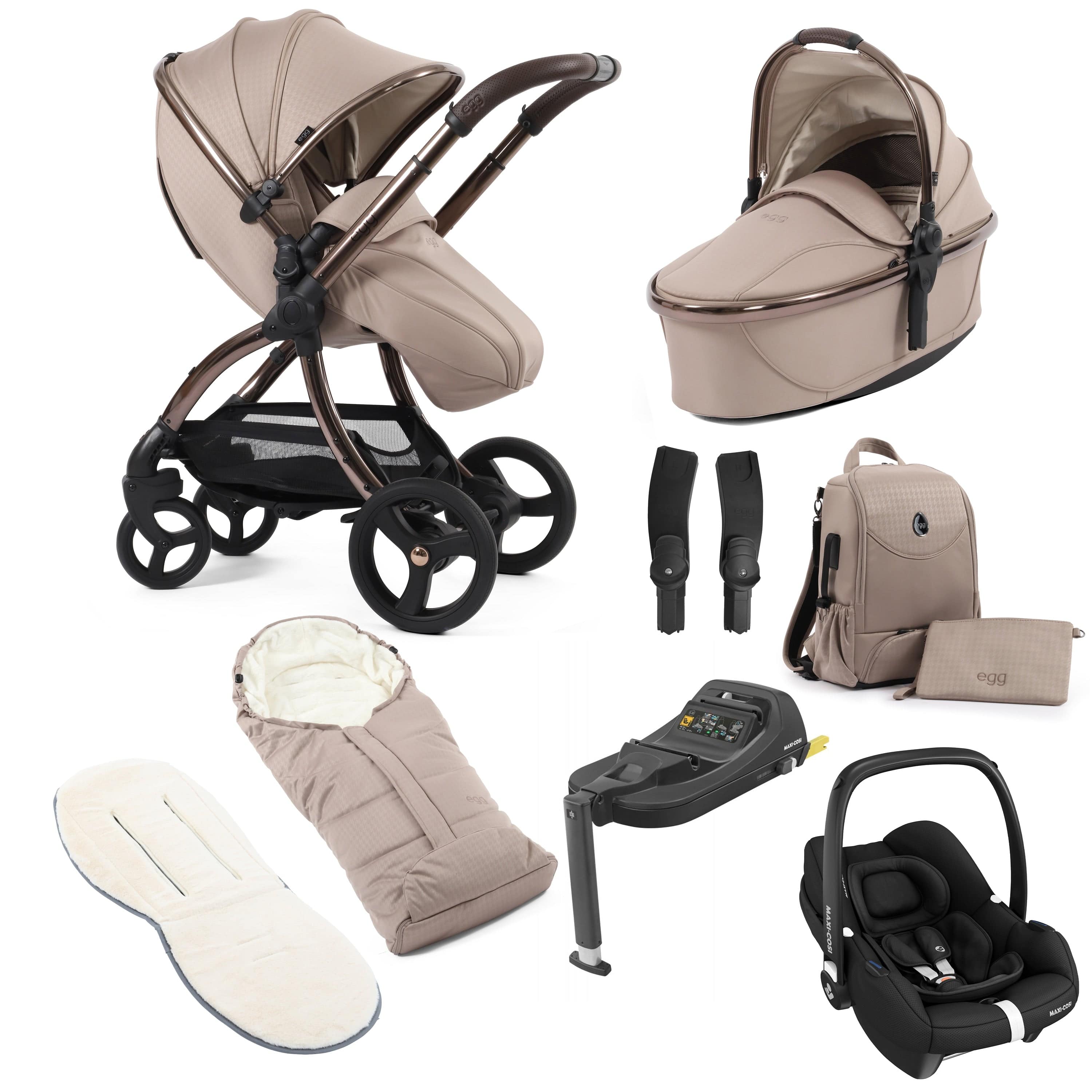 egg3 Luxury Maxi-Cosi Travel System Bundle in Houndstooth Almond Travel Systems 18044-CAB-HTA 5060711567860