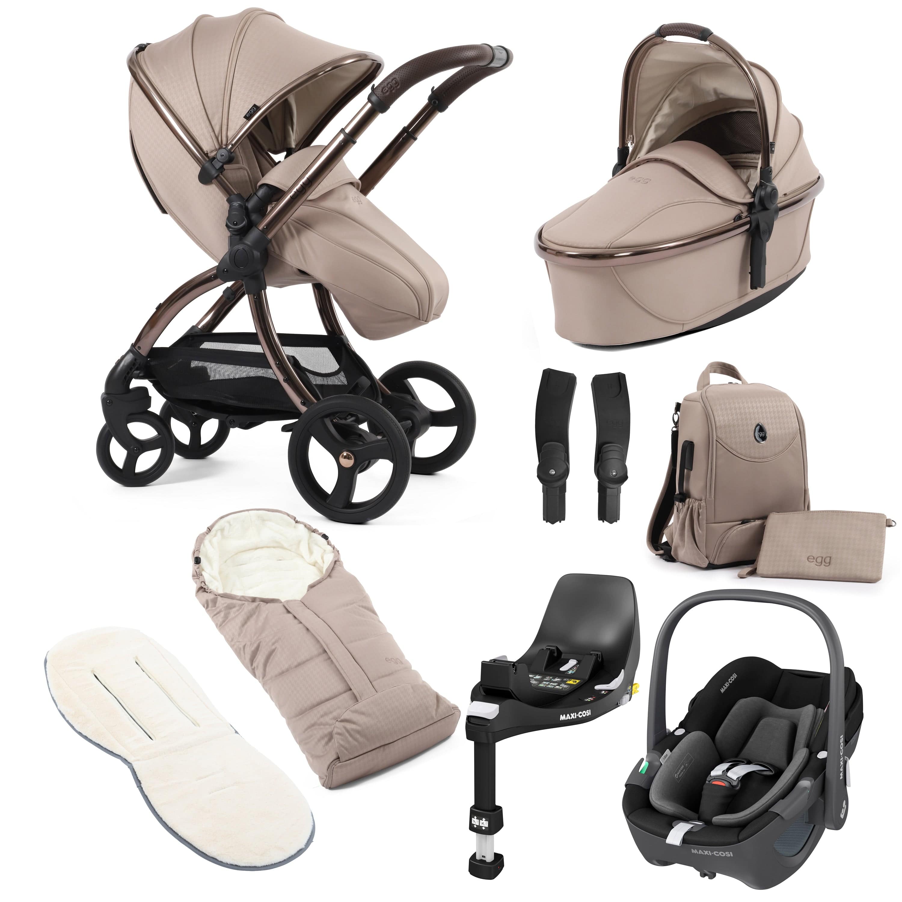 egg3 Luxury Maxi-Cosi Travel System Bundle in Houndstooth Almond Travel Systems 18138-PEB-HTA 5060711567860