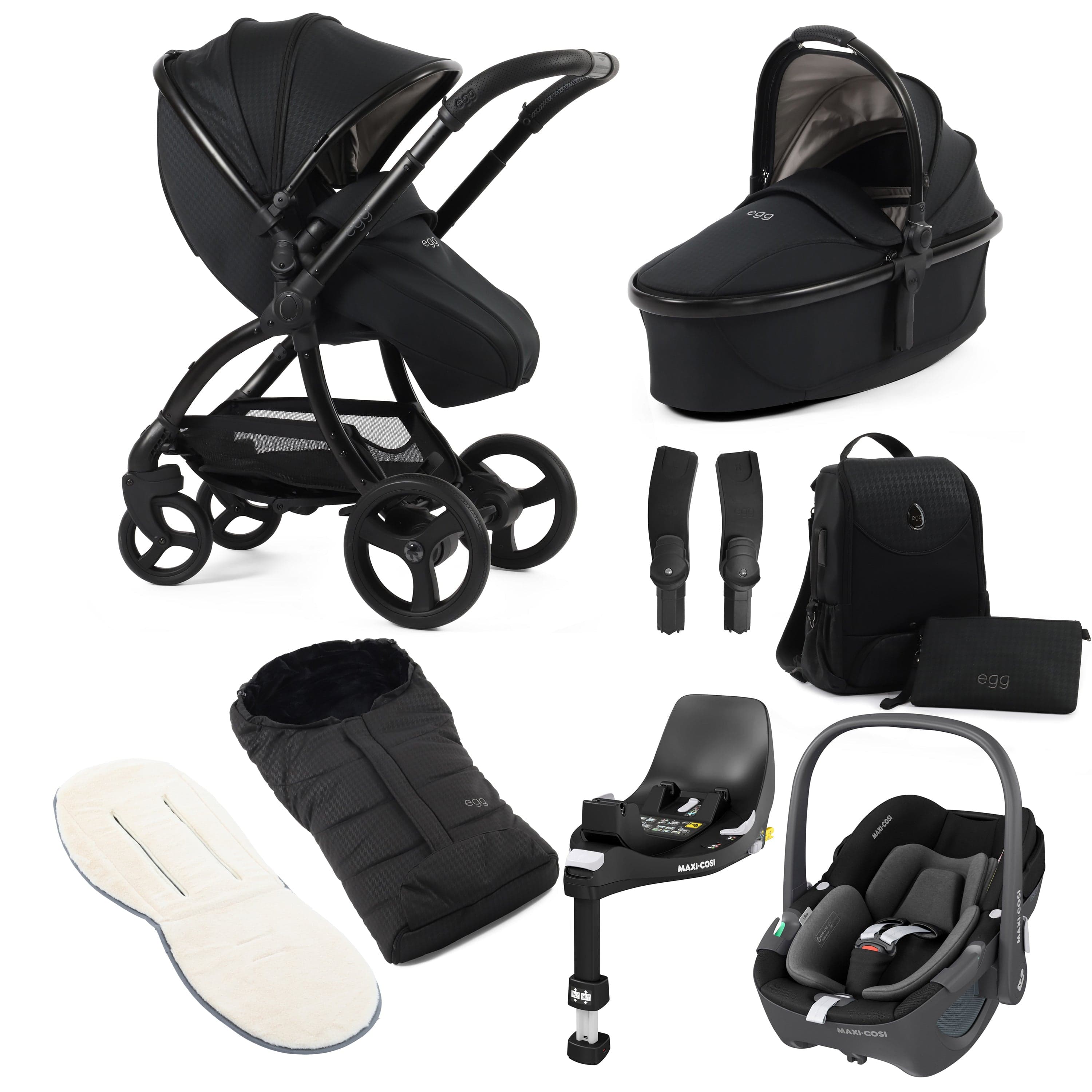 egg3 Luxury Maxi-Cosi Travel System Bundle in Houndstooth Black Travel Systems 18139-PEB-HTB 5060711567853