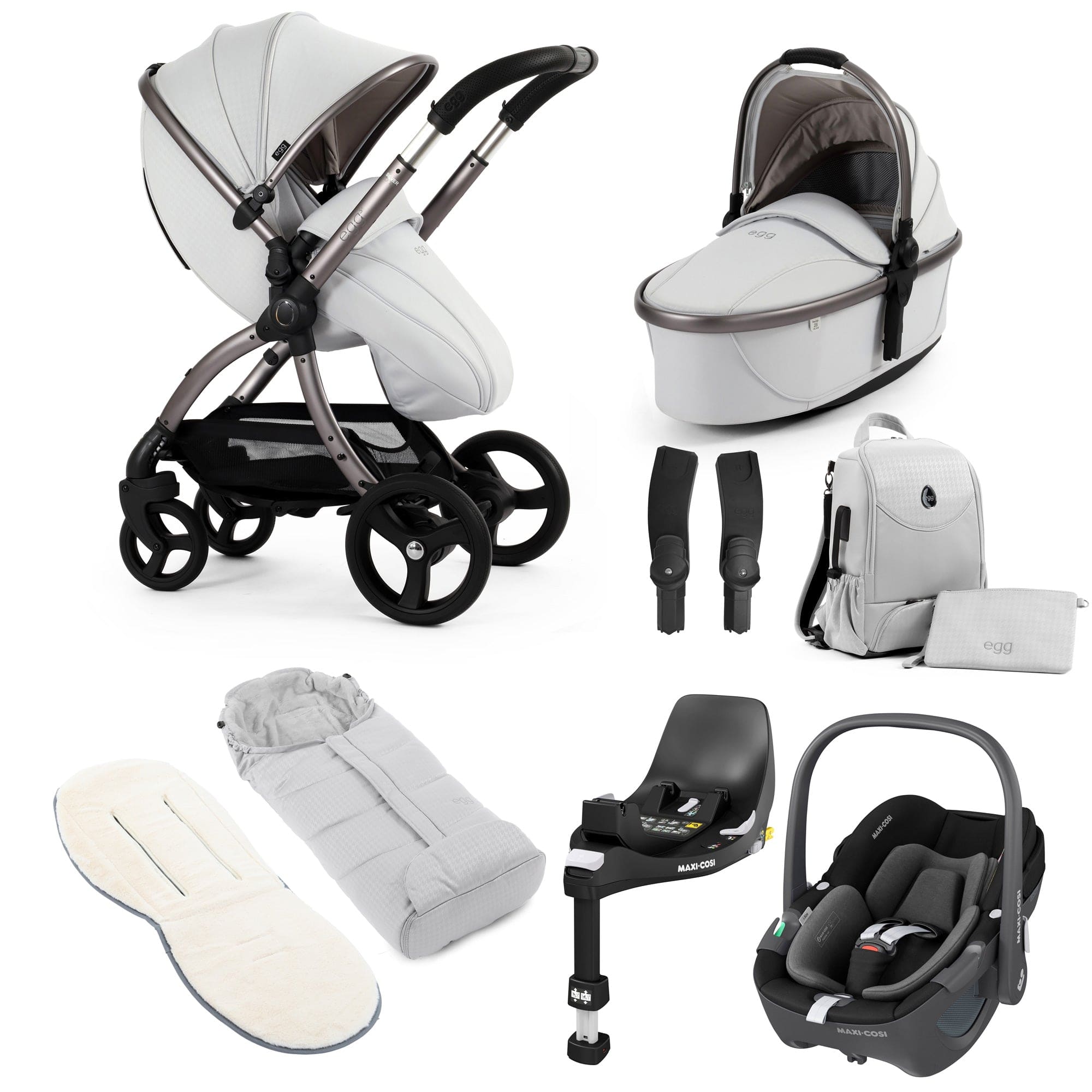 egg3 Luxury Maxi-Cosi Travel System Bundle in Houndstooth Silver Travel Systems 18023-PEB-HTS 5061058980695