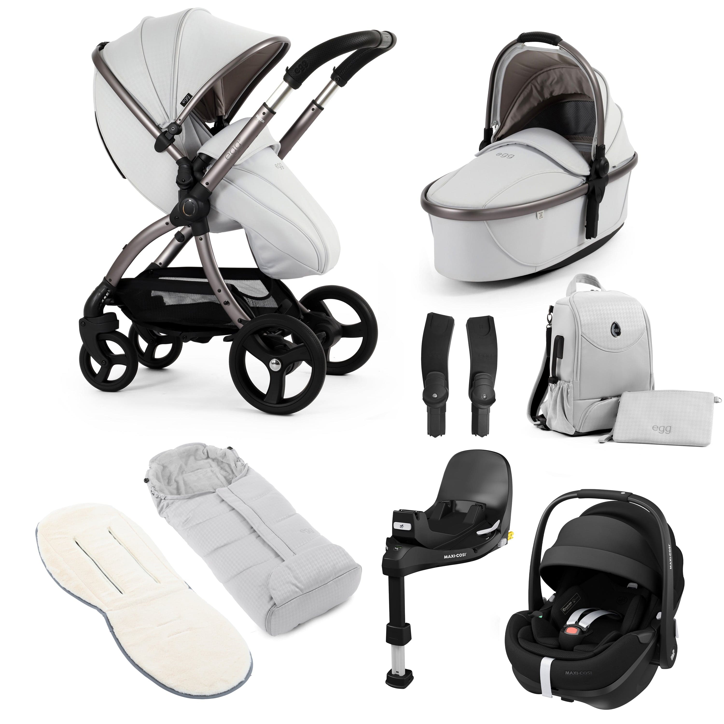 egg3 Luxury Maxi-Cosi Travel System Bundle in Houndstooth Silver Travel Systems 18032-PV2-HTS 5061058980695