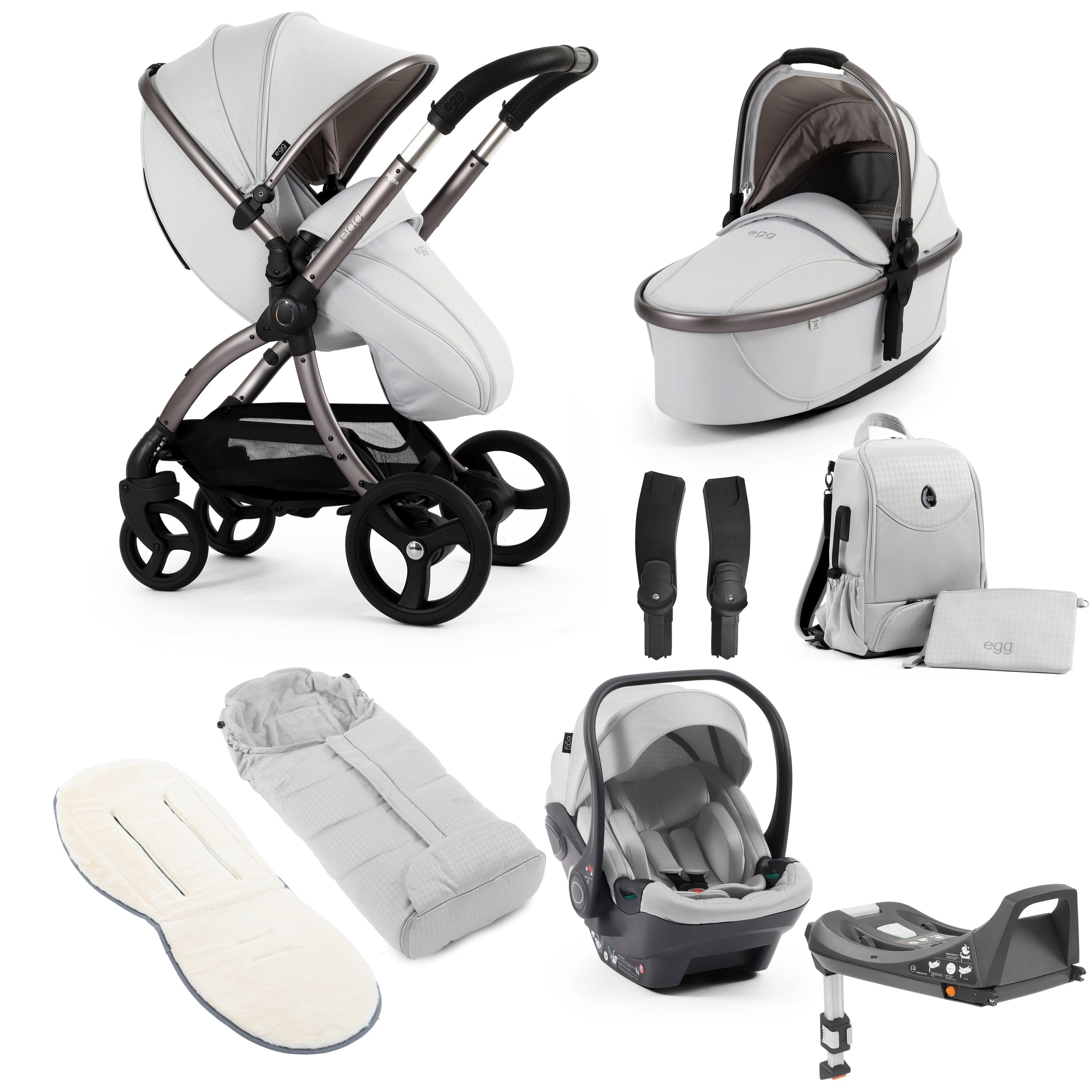 egg3 Luxury Travel System Bundle in Houndstooth Silver Travel Systems 18008-HTS 5061058980695