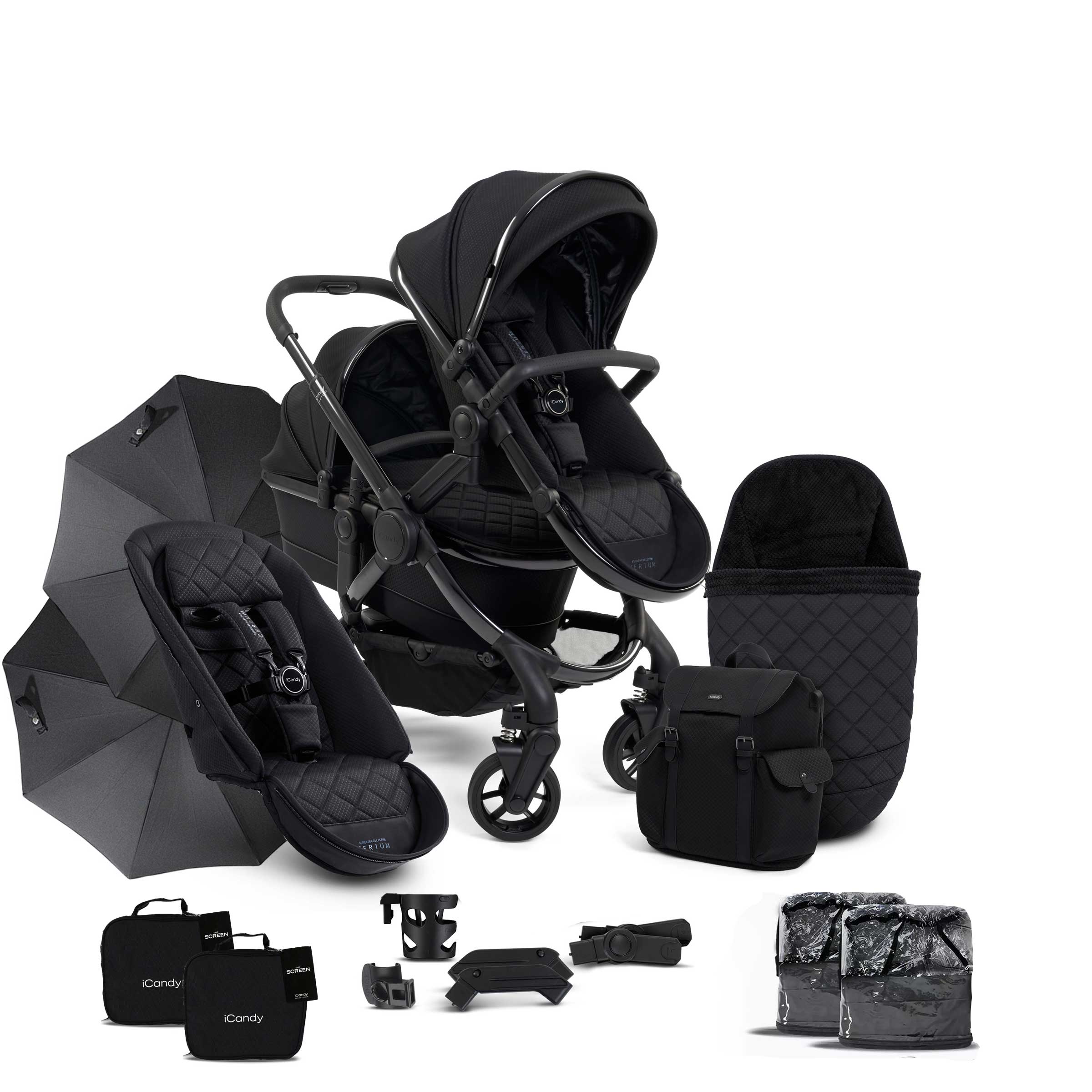 iCandy Peach 7 Cerium Double Complete Bundle in Black Double & Twin Prams 16878-CER-DOU 5010334048024