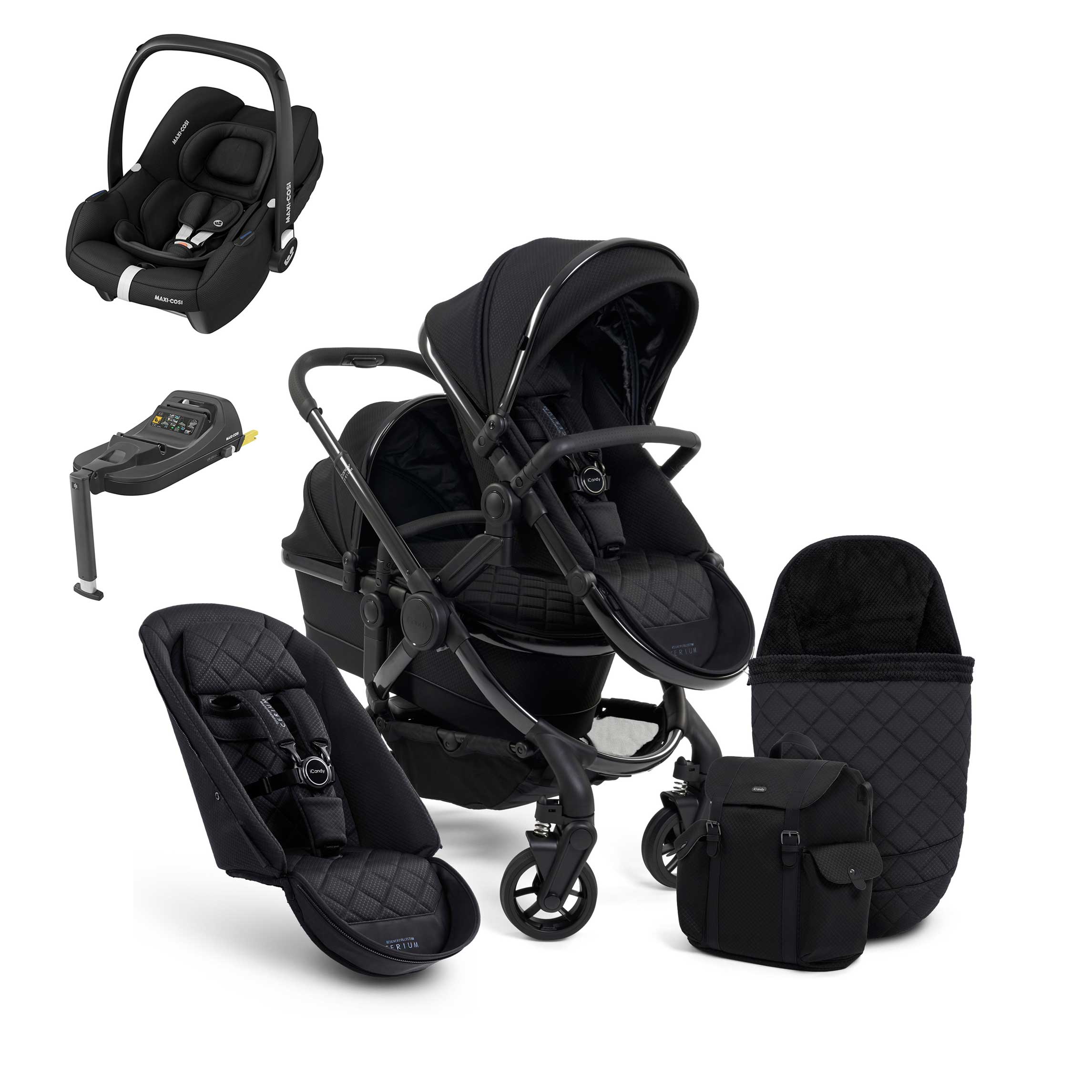 iCandy Peach 7 Cerium Double Maxi-Cosi Travel System in Black Double & Twin Prams 16884-CER-CAB 5010334048024