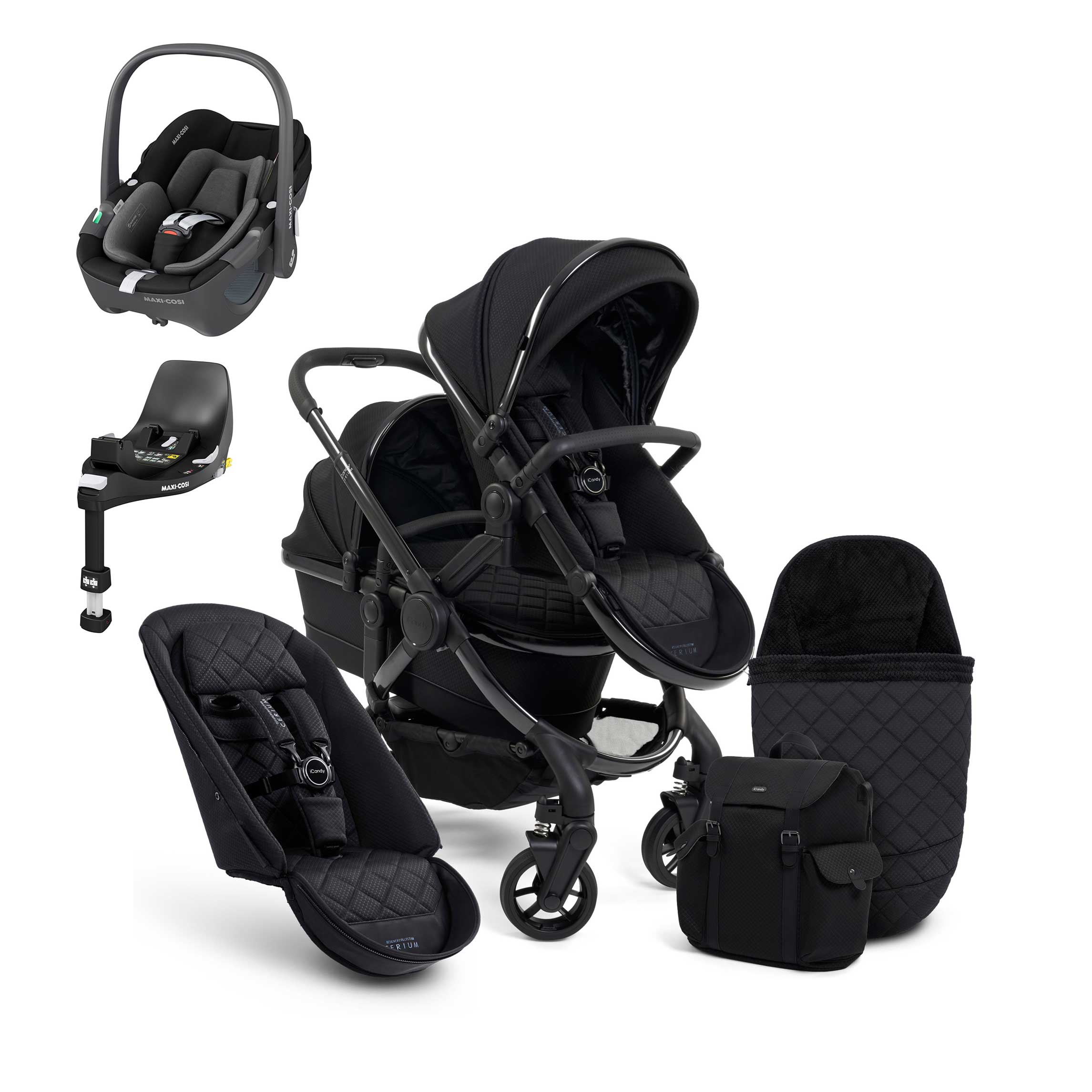 iCandy Peach 7 Cerium Double Maxi-Cosi Travel System in Black Double & Twin Prams 16885-CER-PEB 5010334048024