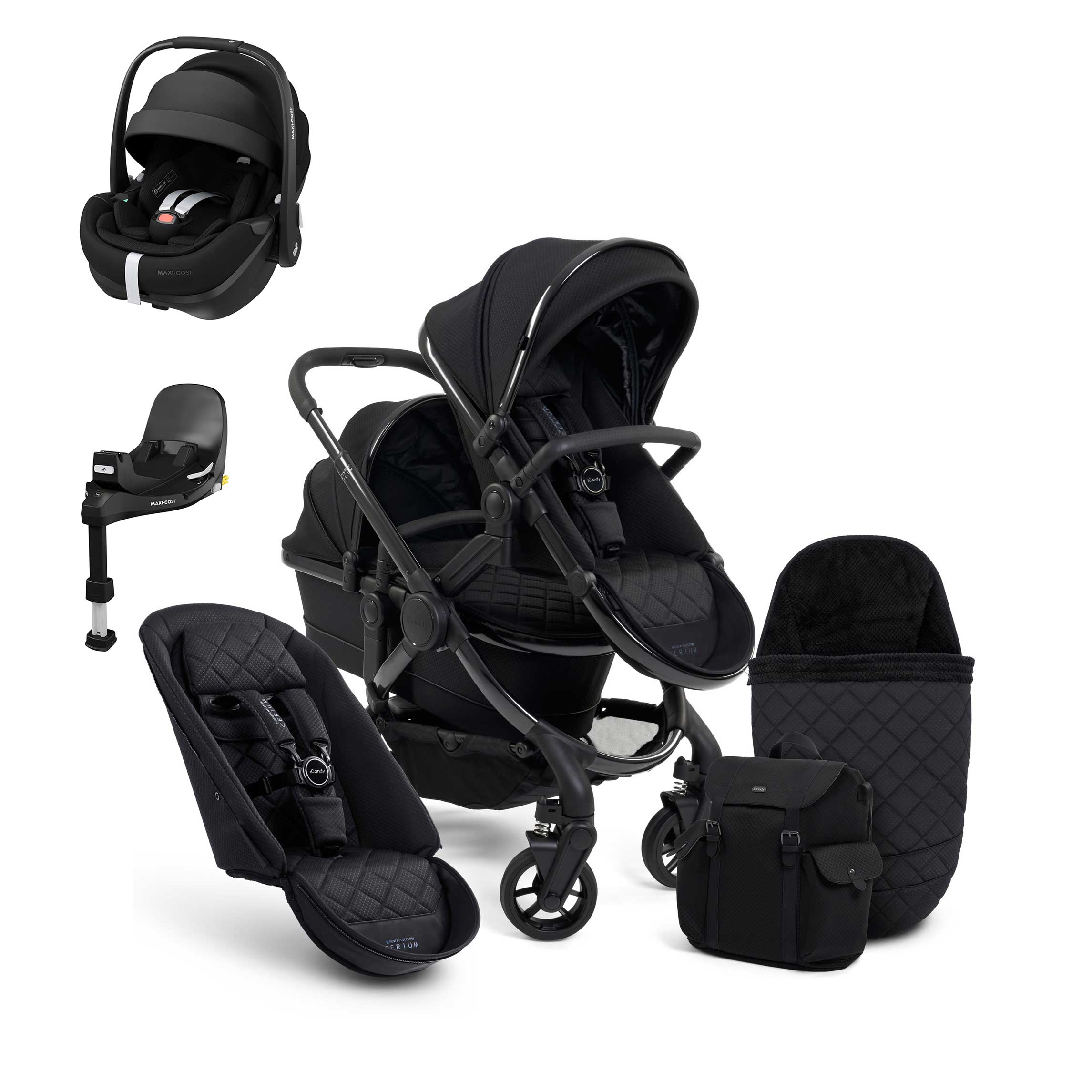 iCandy Peach 7 Cerium Double Maxi-Cosi Travel System in Black Double & Twin Prams 16886-CER-PV2 5010334048024