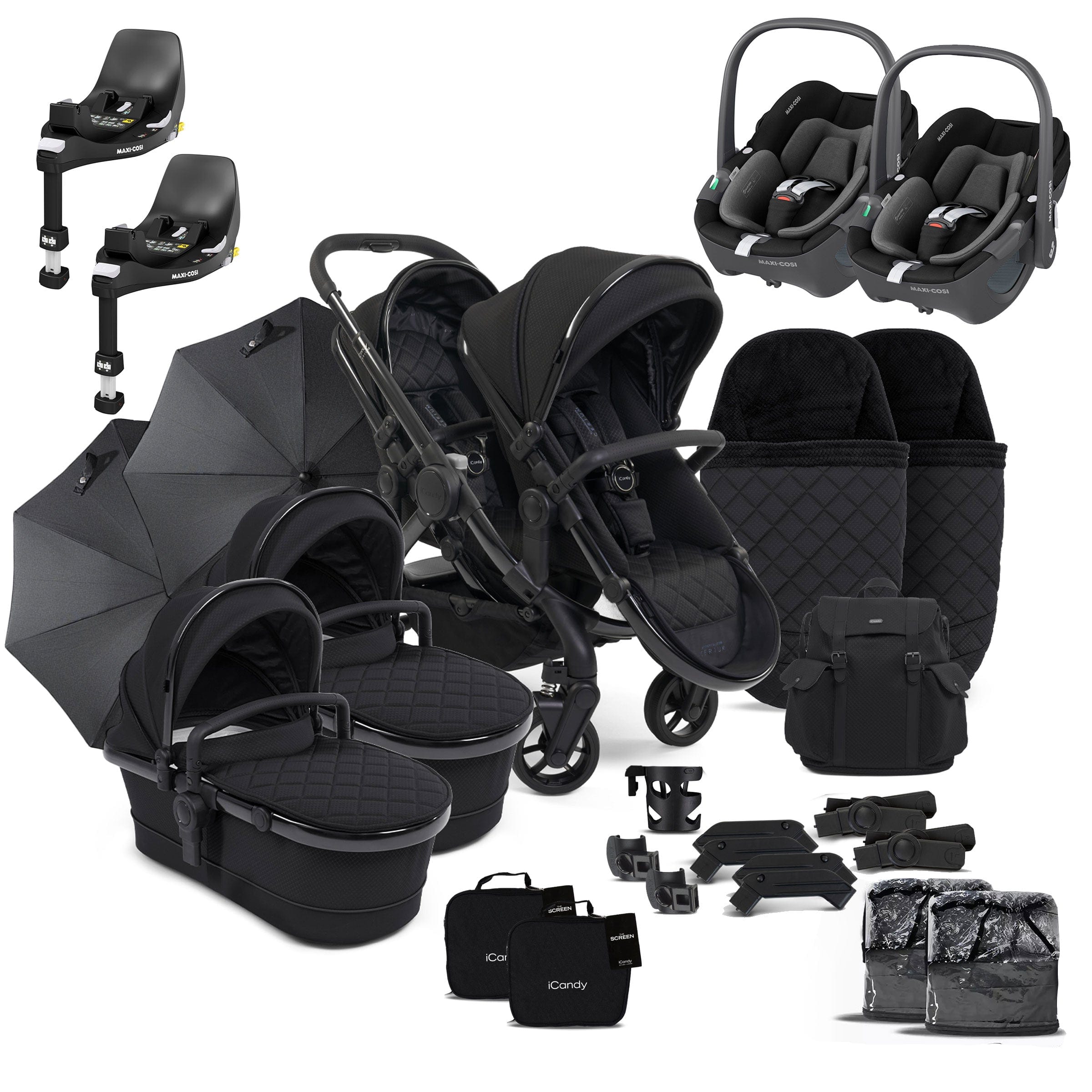 iCandy Peach 7 Cerium Twin Maxi-Cosi Combo Bundle in Black Double & Twin Prams 16873-CER-MAX 5010334048017