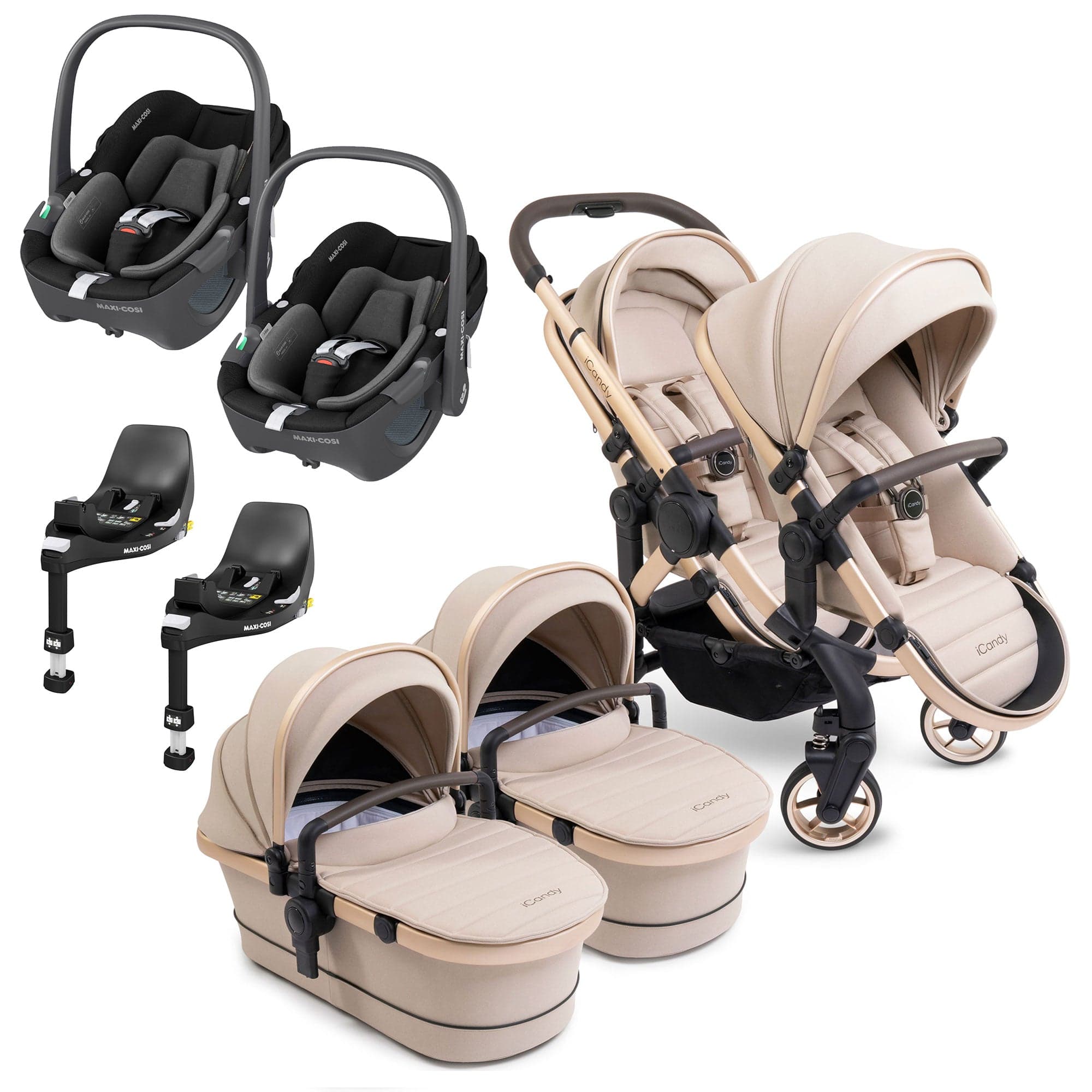 iCandy Peach 7 Twin Maxi Cosi Bundle in Biscotti