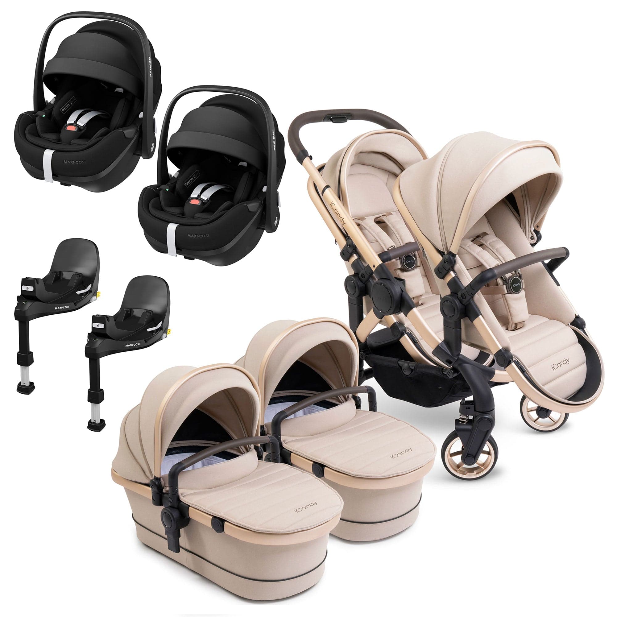 iCandy Peach 7 Twin Maxi Cosi Bundle in Biscotti