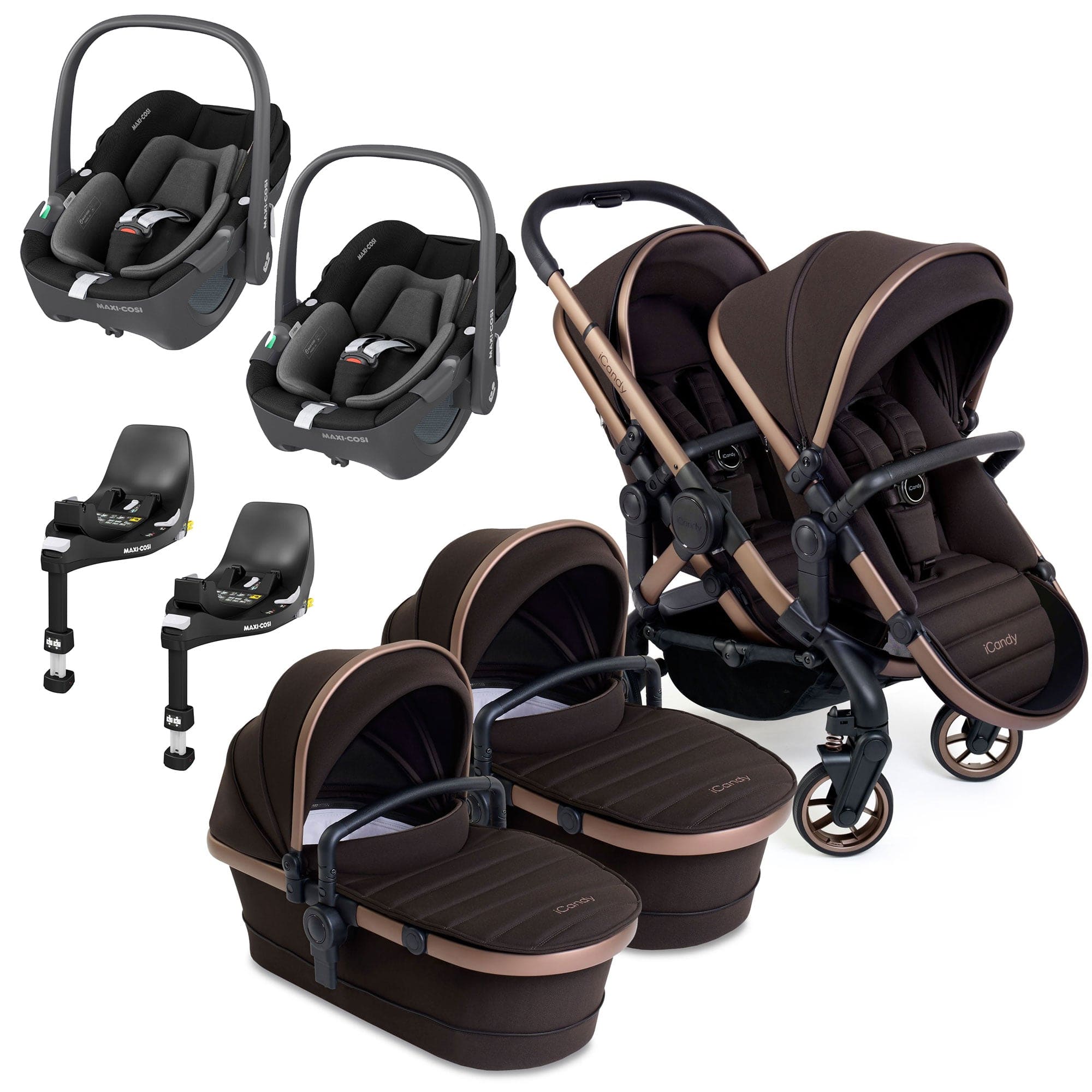 iCandy Peach 7 Twin Maxi-Cosi Bundle in Pecan Double & Twin Travel Systems 17648-TWIN-COMBO-PEB 5010334059686